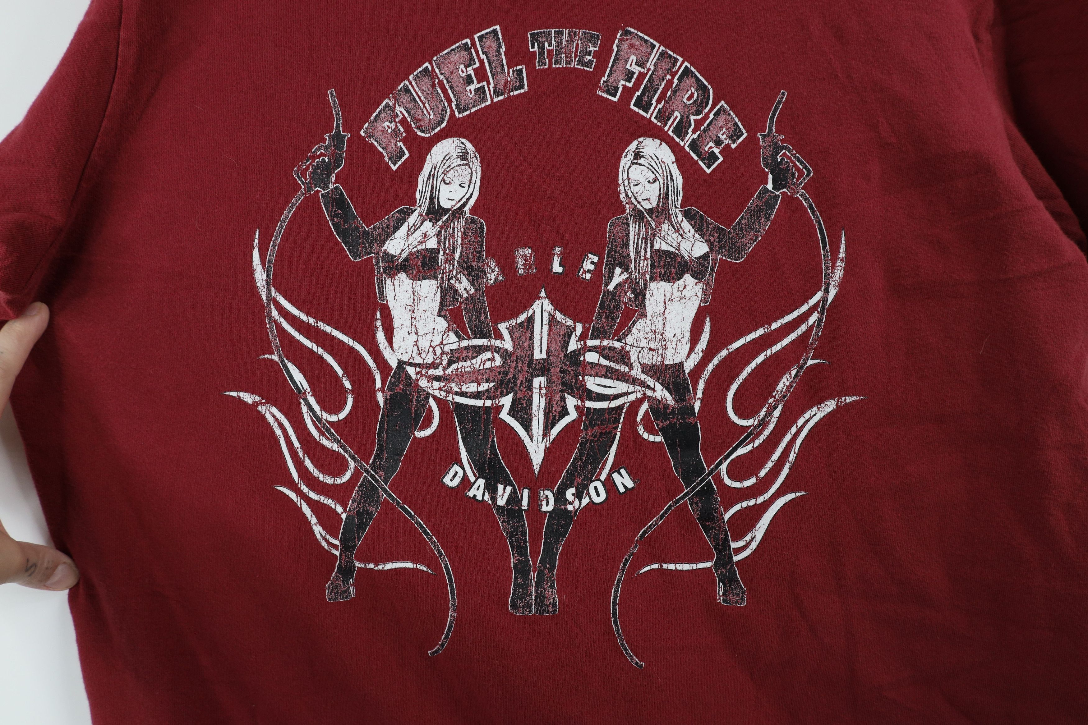 Harley Davidson × Vintage Vintage Y2K Harley Davidson Flames Pinup Girl T-Shirt Red Size US XL / EU 56 / 4 - 7 Thumbnail