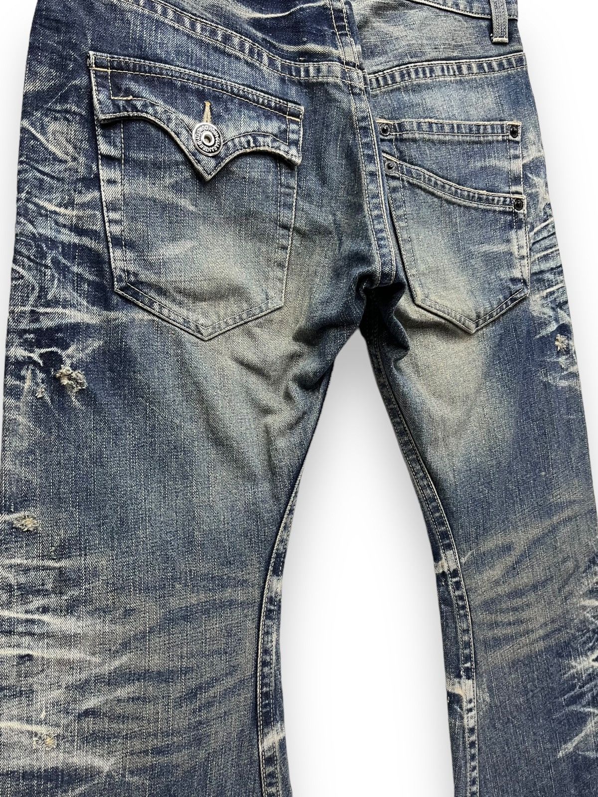 BIGI 🔥Vtg RATTLE TRAP Acid Mud Wash Distressed Punk Flare Denim Size US 31 - 9 Thumbnail
