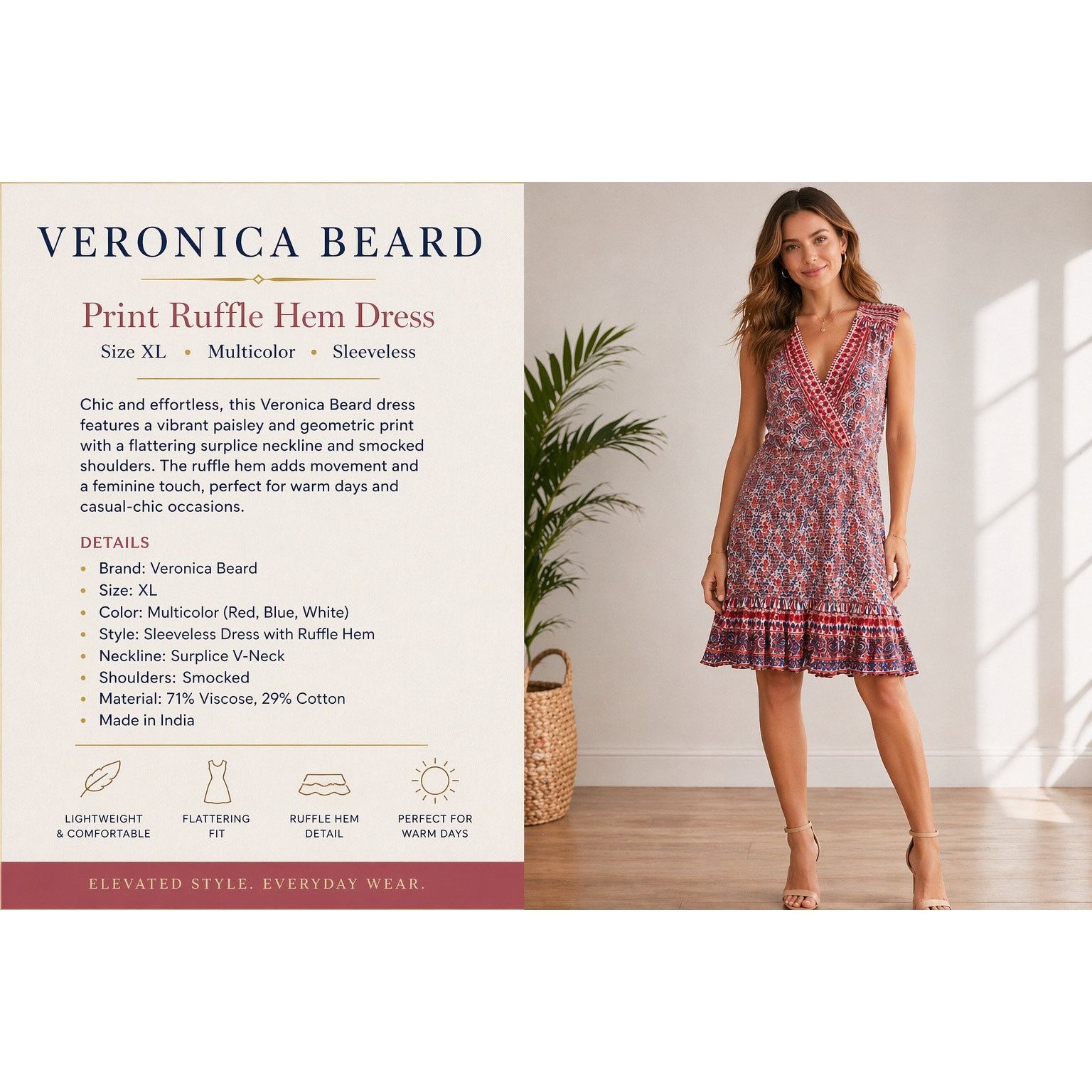 Veronica Beard Veronica Beard Dress XL Paisley Smocked Ruffle Hem Boho Size XL / US 12-14 / IT 48-50 - 1 Thumbnail
