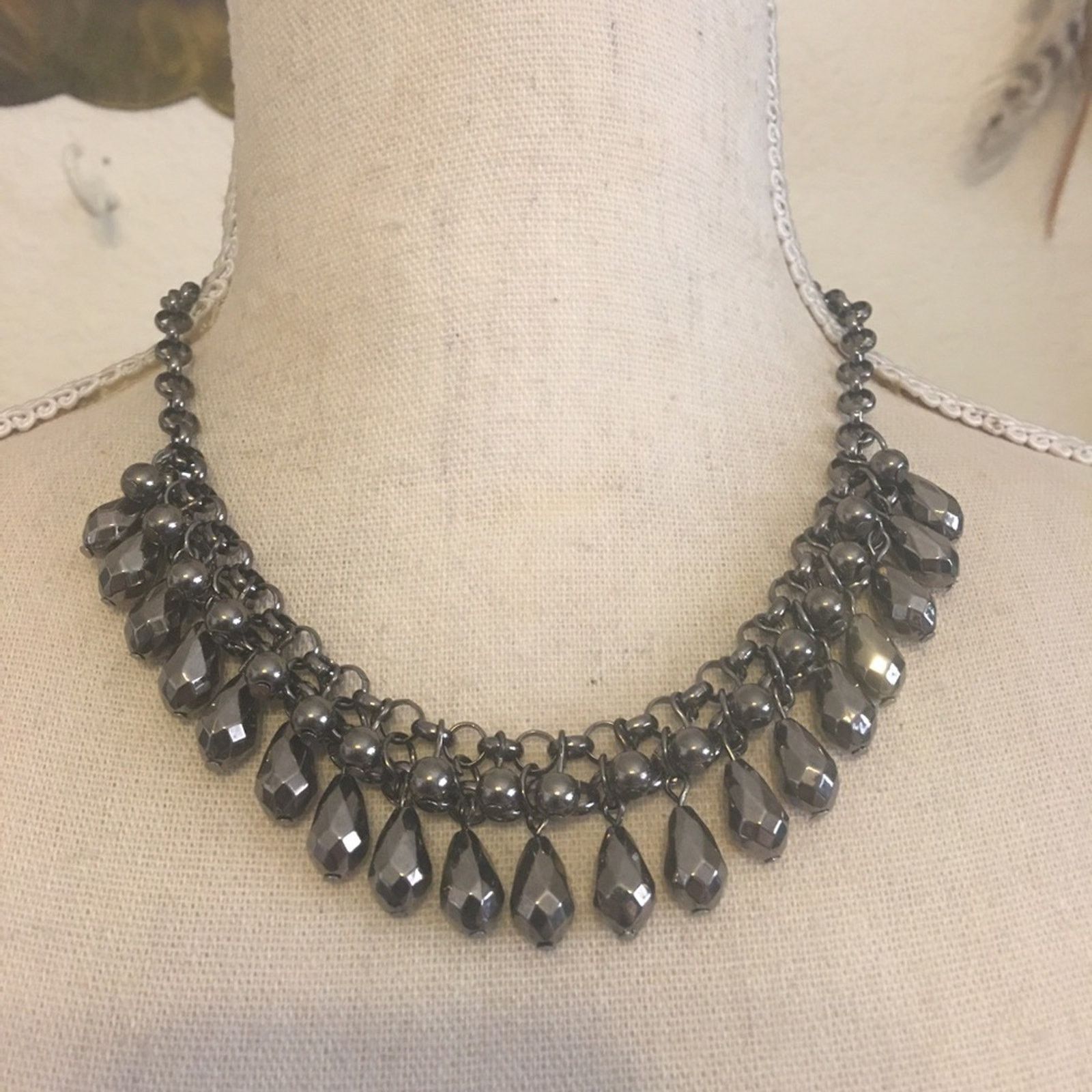 Jewelry Shiny chrome tone faceted bead bib necklace Size ONE SIZE - 1 Thumbnail