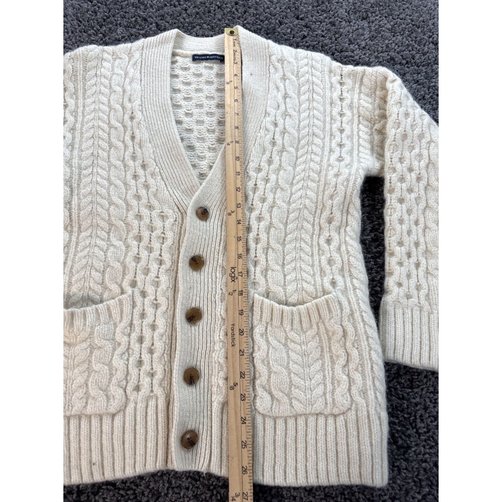 Brandy Melville Brandy Melville Cardigan Womens One Size Ivory Wool Cable-Knit Fisherman V-Neck Size ONE SIZE - 2 Thumbnail