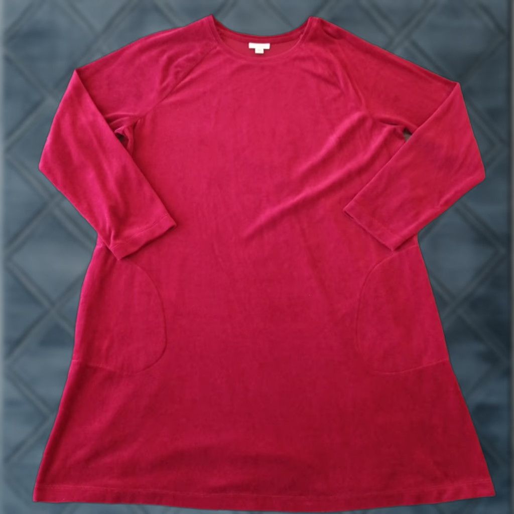 J. Jill J.Jill Shift Dress XL Red Velour Long Sleeve Pockets Knee Length Women Regular Vintage No Dress Size XL / US 12-14 / IT 48-50 - 1 Thumbnail