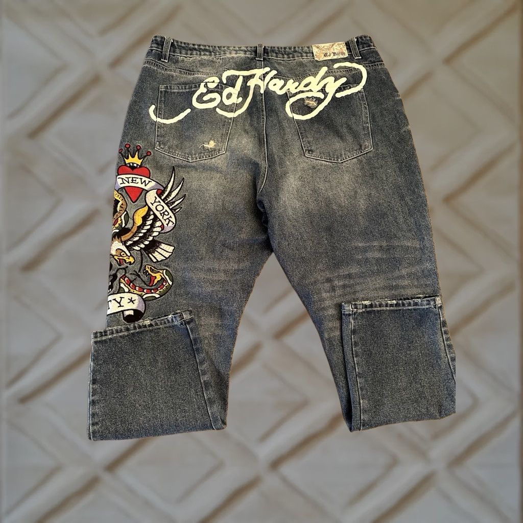 Ed Hardy Ed Hardy Embroidered New York City Eagle Straight Jeans Men’s Size 40 Blue Size US 40 / EU 56 - 1 Thumbnail