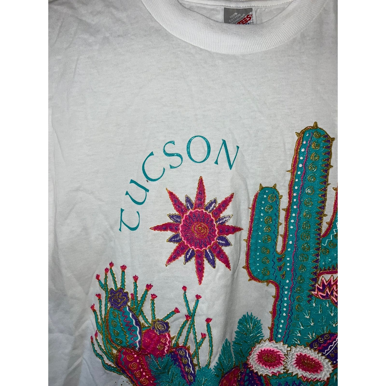 Jerzees 90s Vintage AZ Arizona Tuscon Cactus Graphic White Shirt VTG Size US M / EU 48-50 / 2 - 3 Thumbnail