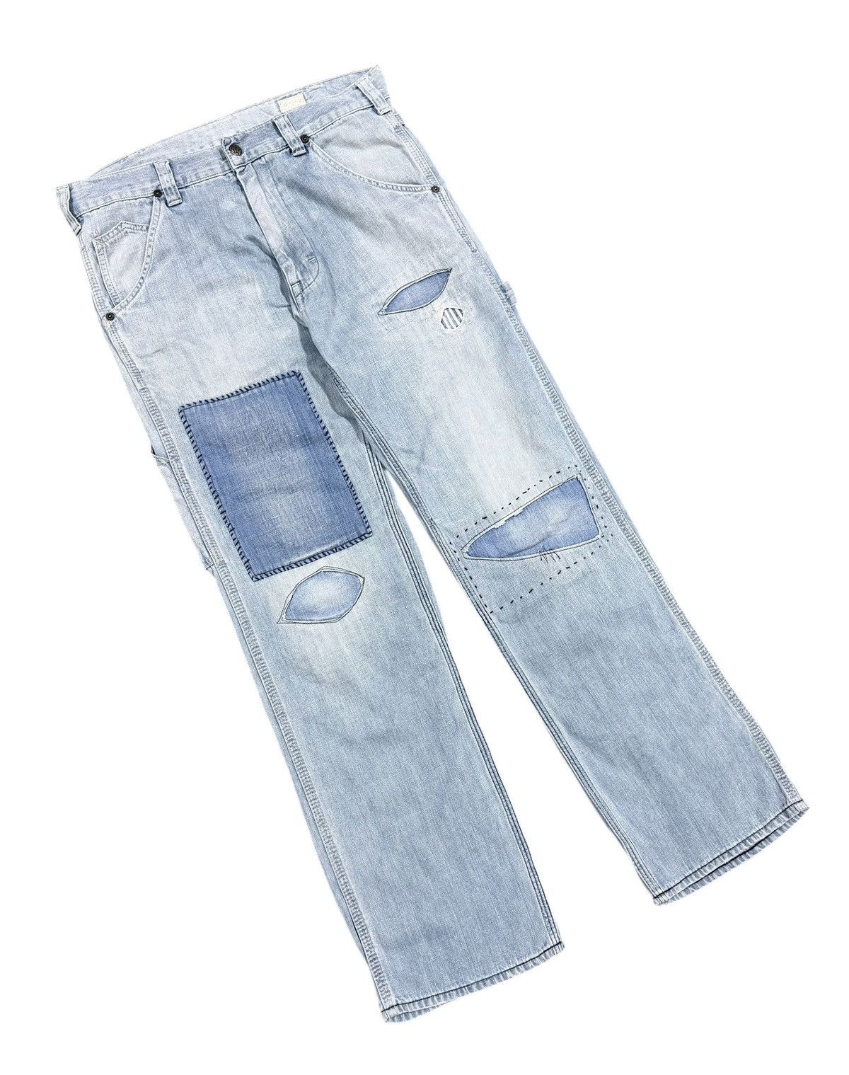 Blue Blue Japan Vtg🔥H.R Market Blue Blue Japan Carpenter Sashiko Jeans Size US 33 - 5 Thumbnail