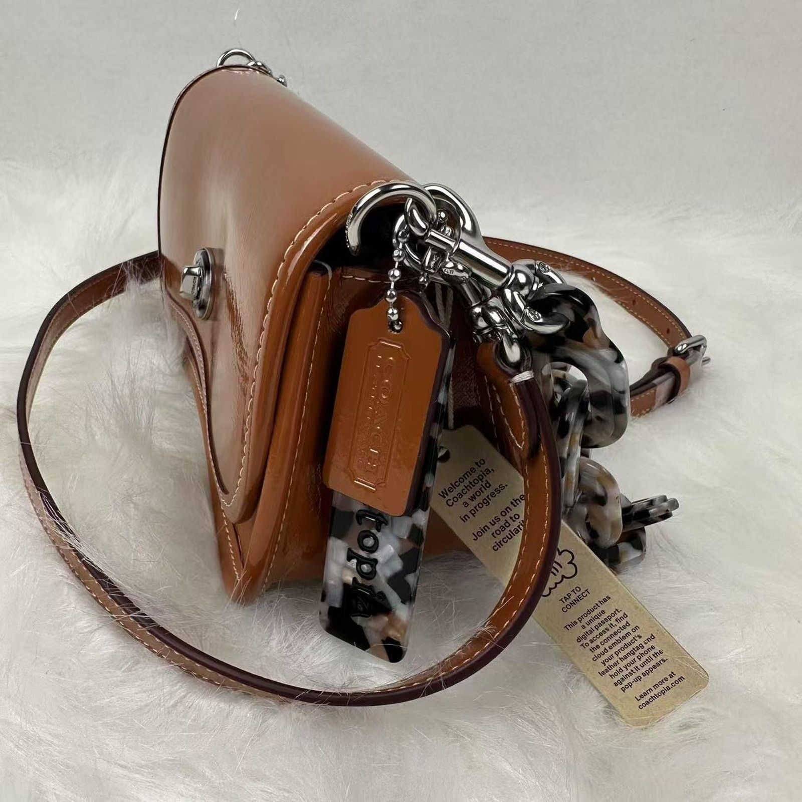 Coach COACH Mini Wavy Dinky Crinkle Patent Leather Crossbody Amber Size ONE SIZE - 4 Thumbnail