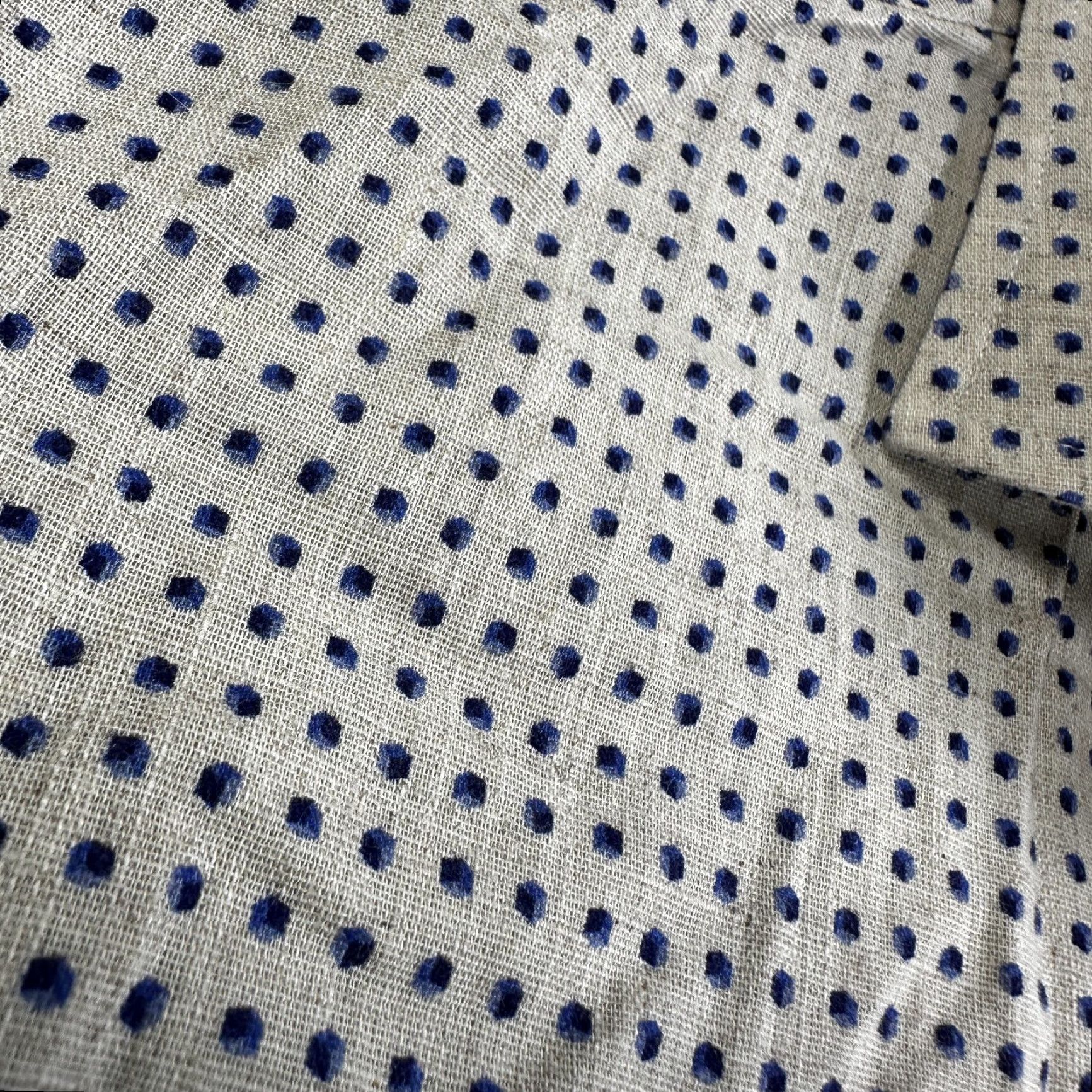 Vintage Luciano Barbera Shirt Mens L Beige Blue Polka Dot Cotton Linen Made Italy Size US L / EU 52-54 / 3 - 3 Thumbnail