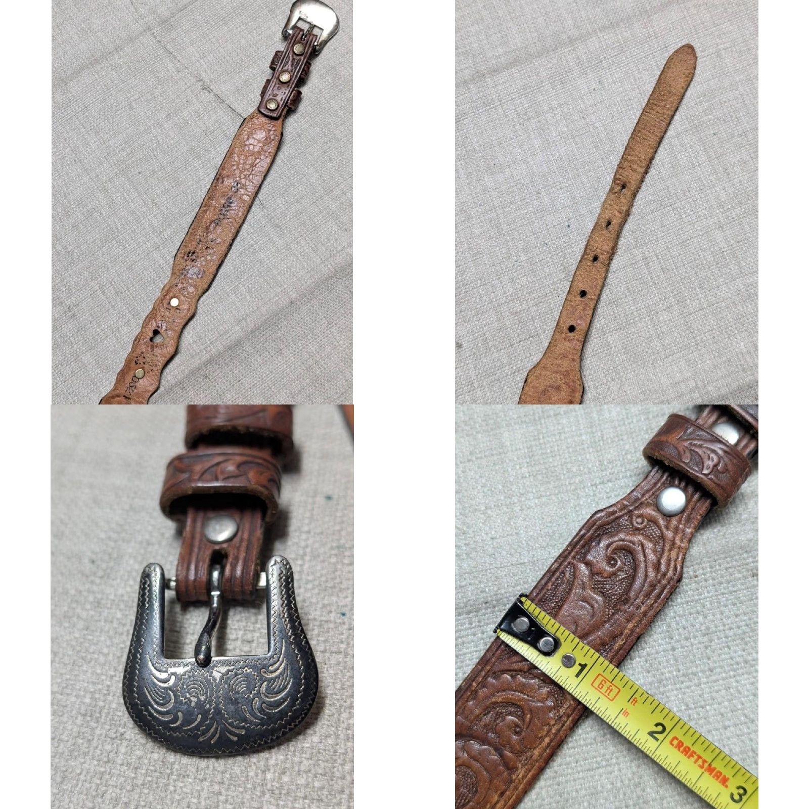 Vintage VINTAGE Silver Creek belt Western belt 28 brown leather tooled USA made Women/Mens Western Rodeo Concho buckle concho Hearts 28 in Brown Size ONE SIZE - 8 Thumbnail