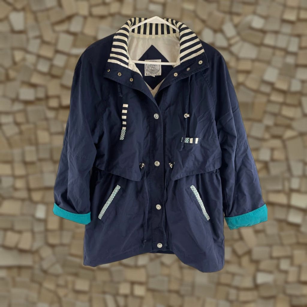 VINTAGE Be in the current seen Jacket Women Small Navy Blue Oversized