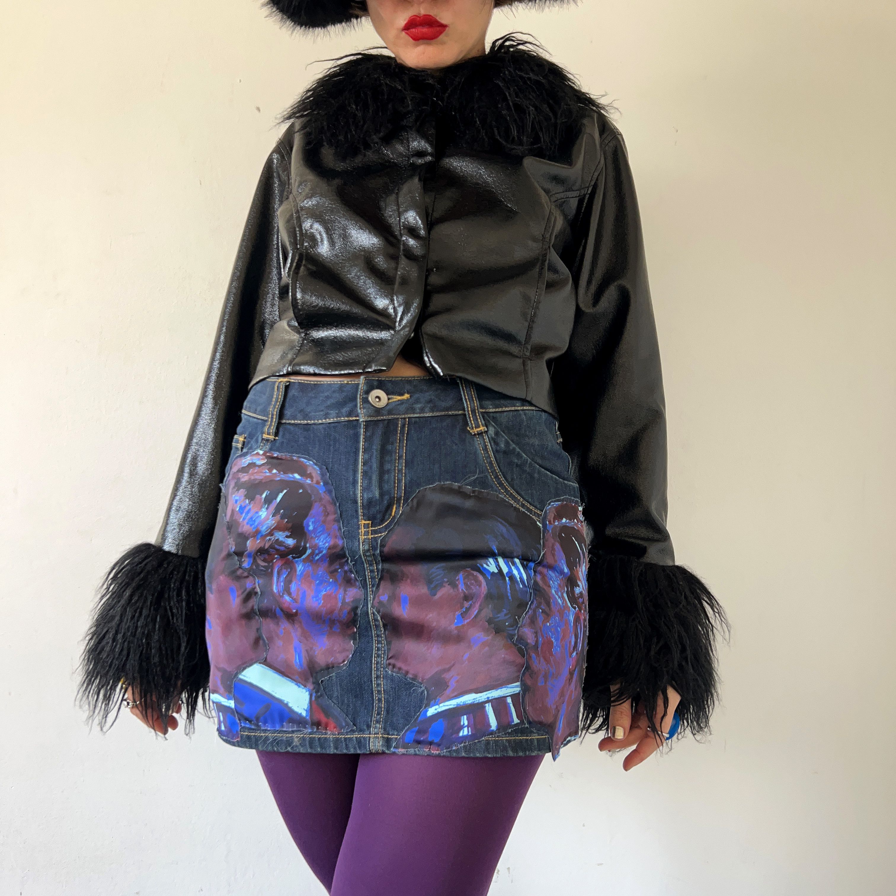 Custommade Custom Graphic Print Reworked Denim Skirt Size 27" / US 4 / IT 40 - 9 Thumbnail