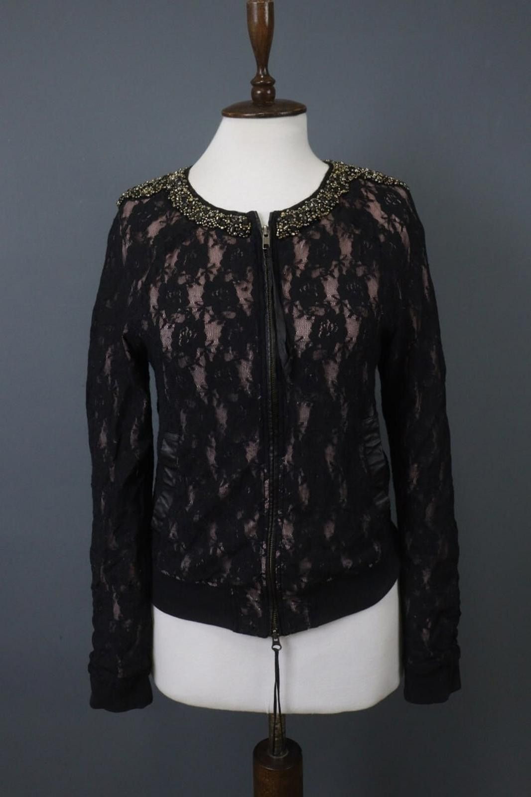 Diesel Diesel Black Lace Long Sleeve Beaded Bomber Jacket Size S Size S / US 4 / IT 40 - 1 Thumbnail
