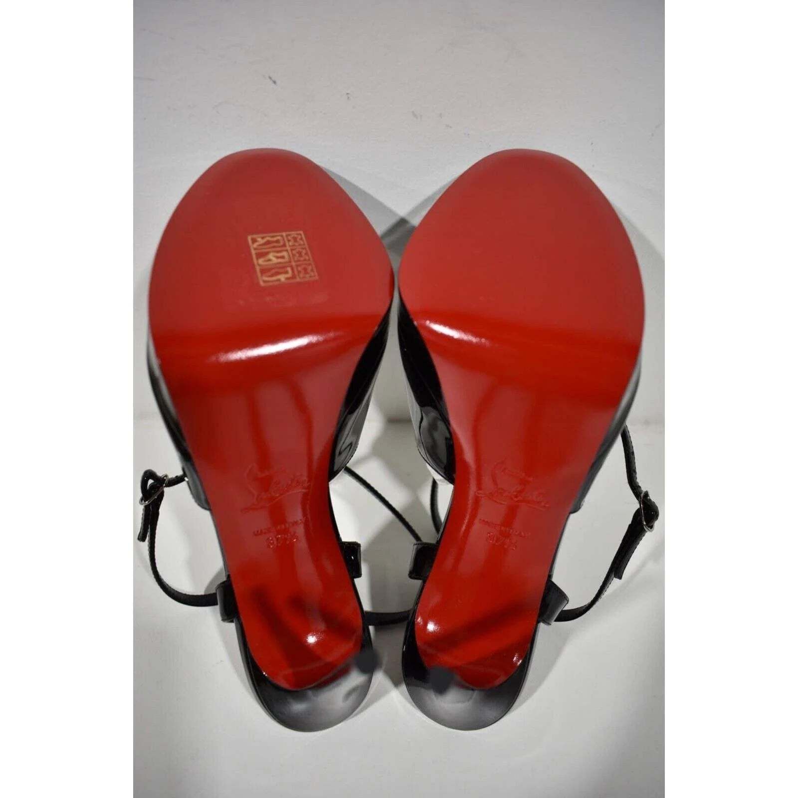 Christian Louboutin Miradona 120 Black Patent Ankle Strap Sandal Heel Pump 37.5 Size US 7.5 / IT 37.5 - 12 Thumbnail