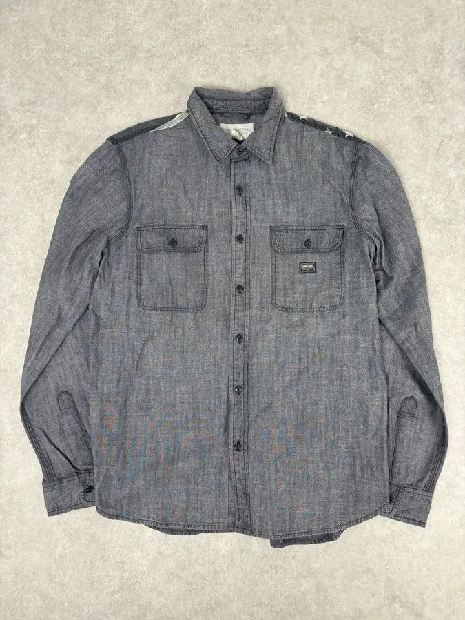 Polo Ralph Lauren 2000s Ralph Lauren Grey Denim Shirt American Flag Patch Size US L / EU 52-54 / 3 - 1 Thumbnail