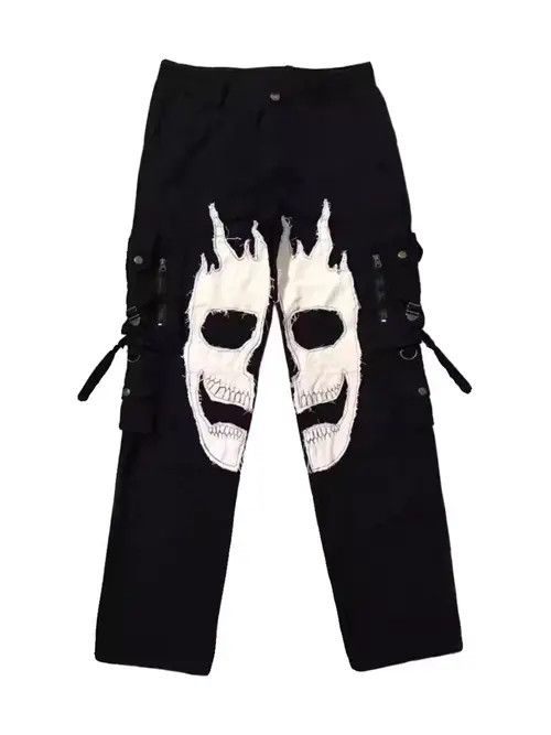 VIBE Retro black reset stitching skull workwear casual trousers Size US 32 / EU 48 - 6 Thumbnail