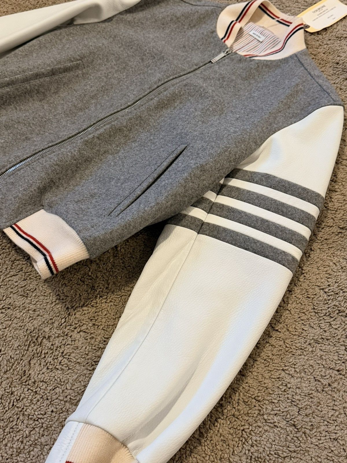 Thom Browne THOM BROWNE Striped leather and wool bomber jacket Size US S / EU 44-46 / 1 - 3 Thumbnail