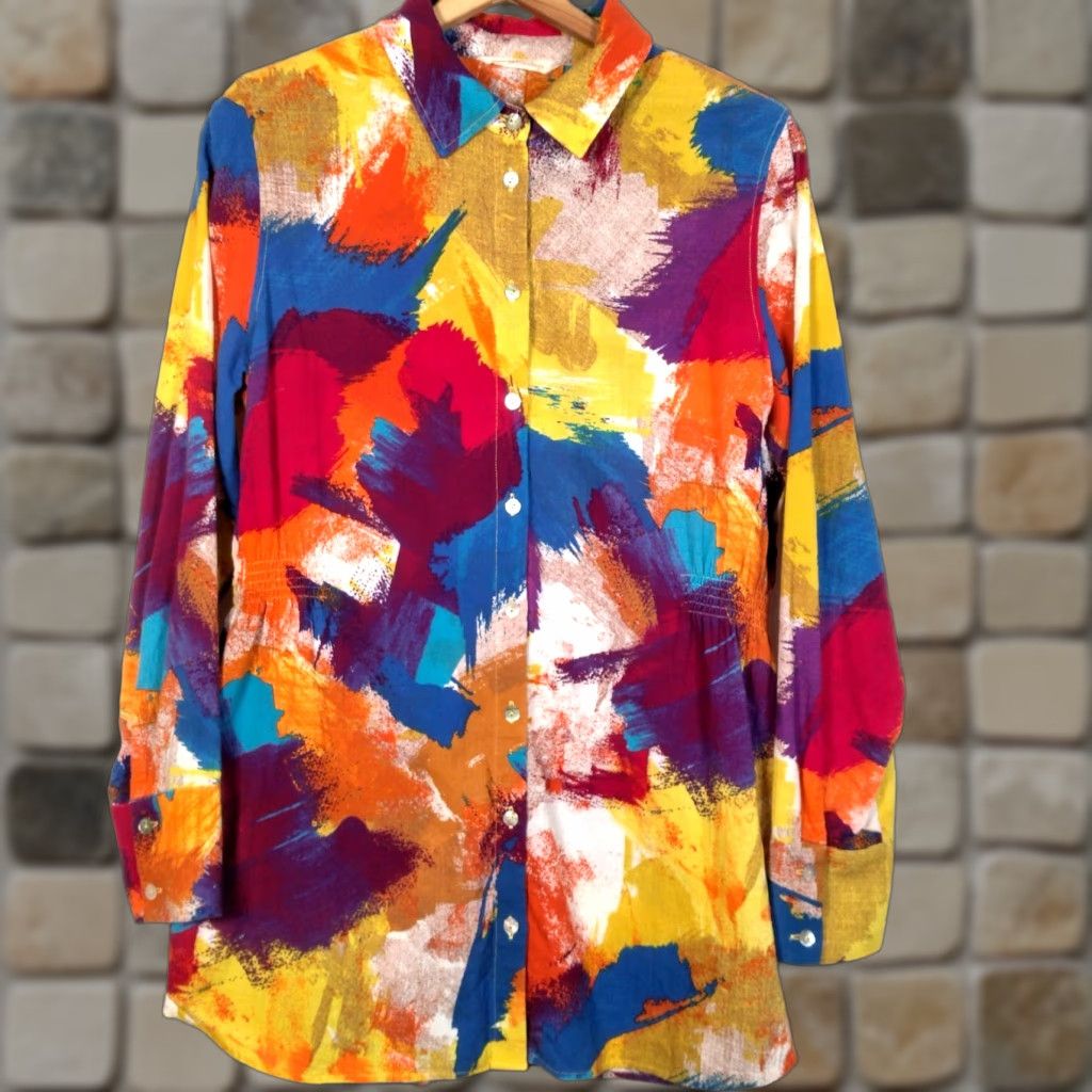 Soft Surroundings SOFT SURROUNDINGS Blouse Shirt Women Medium Multicolor Splash Long Sleeve Button Casual Boho Size M / US 6-8 / IT 42-44 - 1 Thumbnail