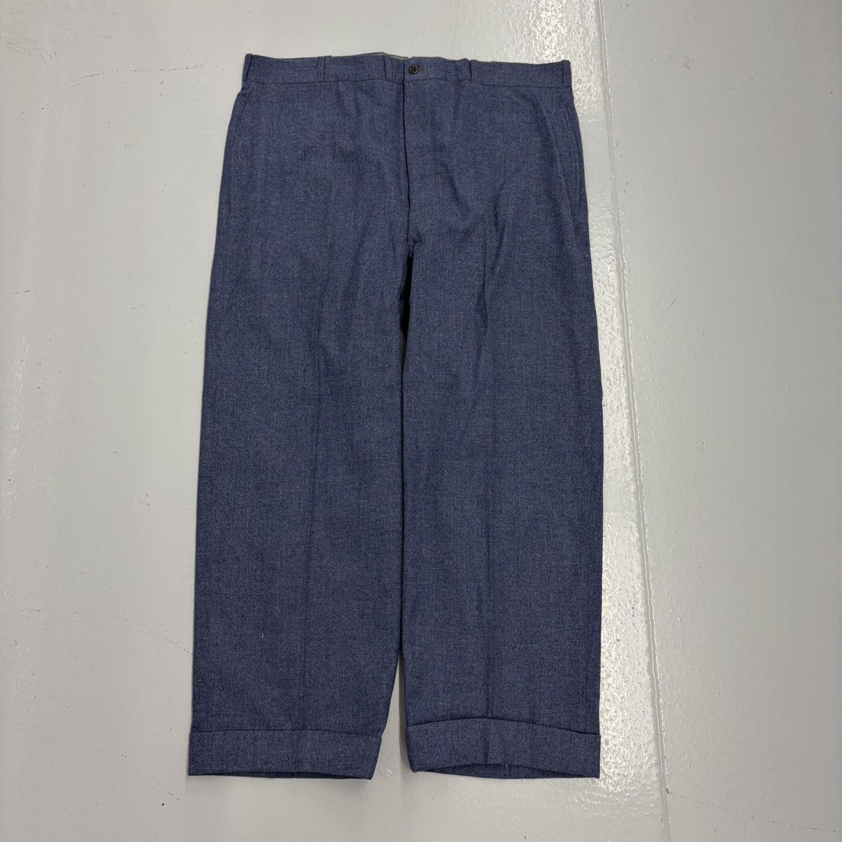 Other NOS Vintage 50s Blue Wool Buttonfly Wide Leg Trousers 38x26 Size US 38 / EU 54 - 1 Thumbnail