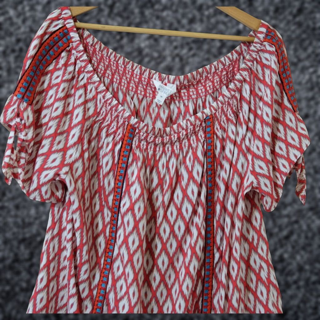 Market Market & Spruce Tie Detail Off The Shoulder Blouse Embroidered XXL Multicolor Short Sleeve Shirt Womens Plus Size Size XXL / US 16-18 / IT 52-54 - 1 Thumbnail
