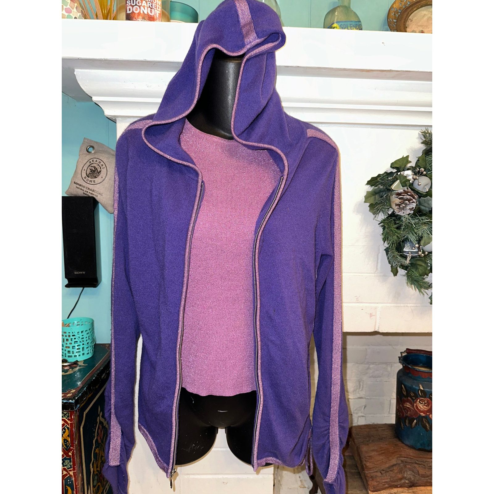 Vintage VINTAGE PURPLE CASHMERE SWEATER SET HOODIE + LAVENDER TANK Size S / US 4 / IT 40 - 1 Thumbnail