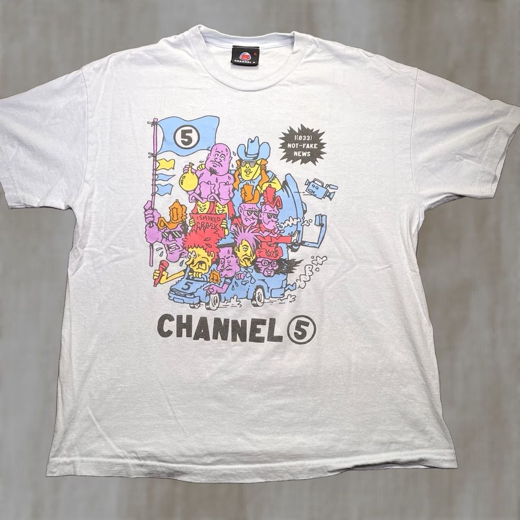 Chanel Channel 5 Shirt Mens XL Graphic News YouTube Andrew Callaghan All Gas No Brakes Blue Cotton Crew Neck Short Sleeve T-Shirt Cartoon Streetwear 90s? Size US XL / EU 56 / 4 - 1 Thumbnail
