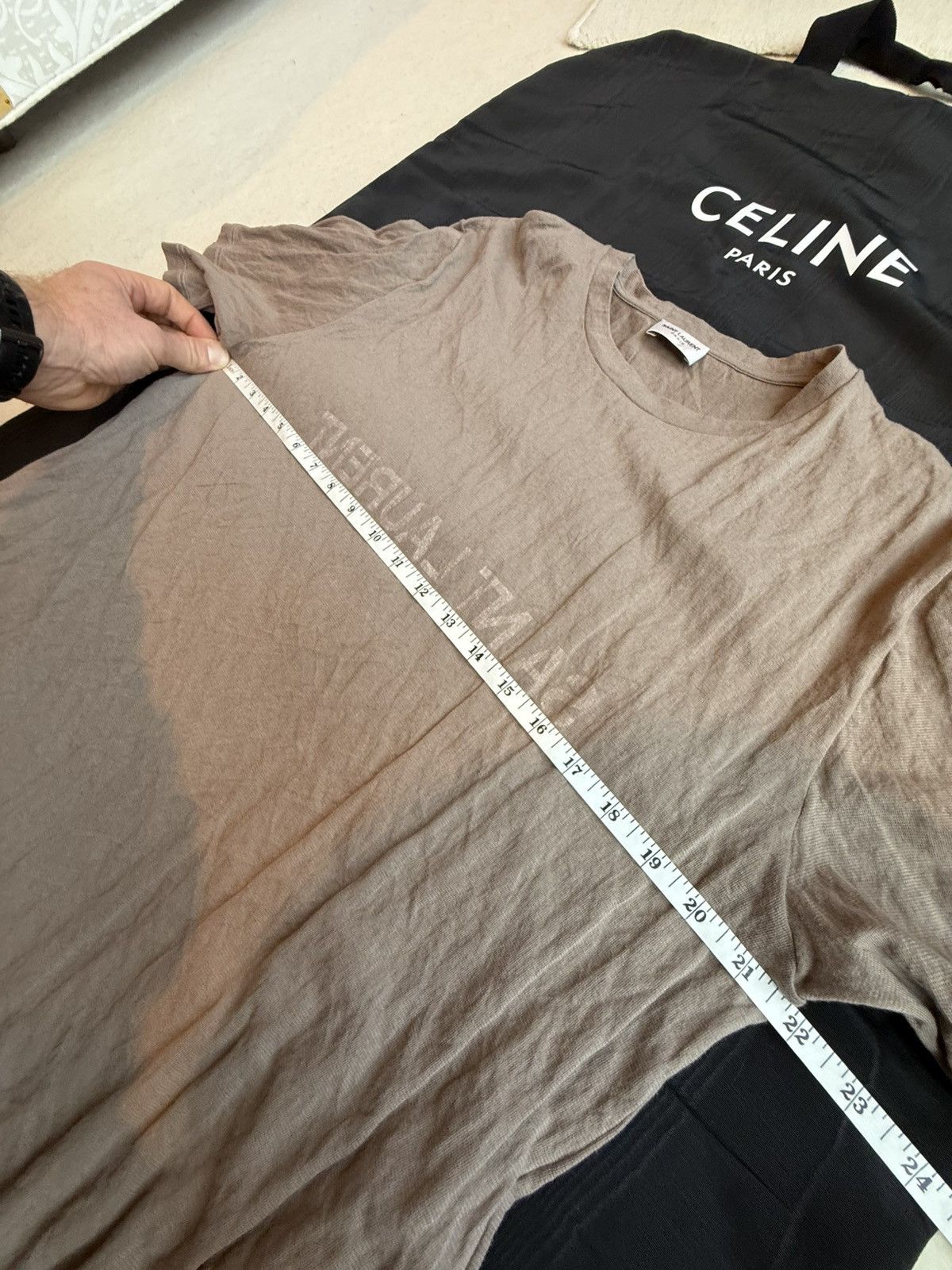 Saint Laurent Paris $620 ss23 Saint Laurent reverse logo khaki t shirt L Size US L / EU 52-54 / 3 - 6 Thumbnail