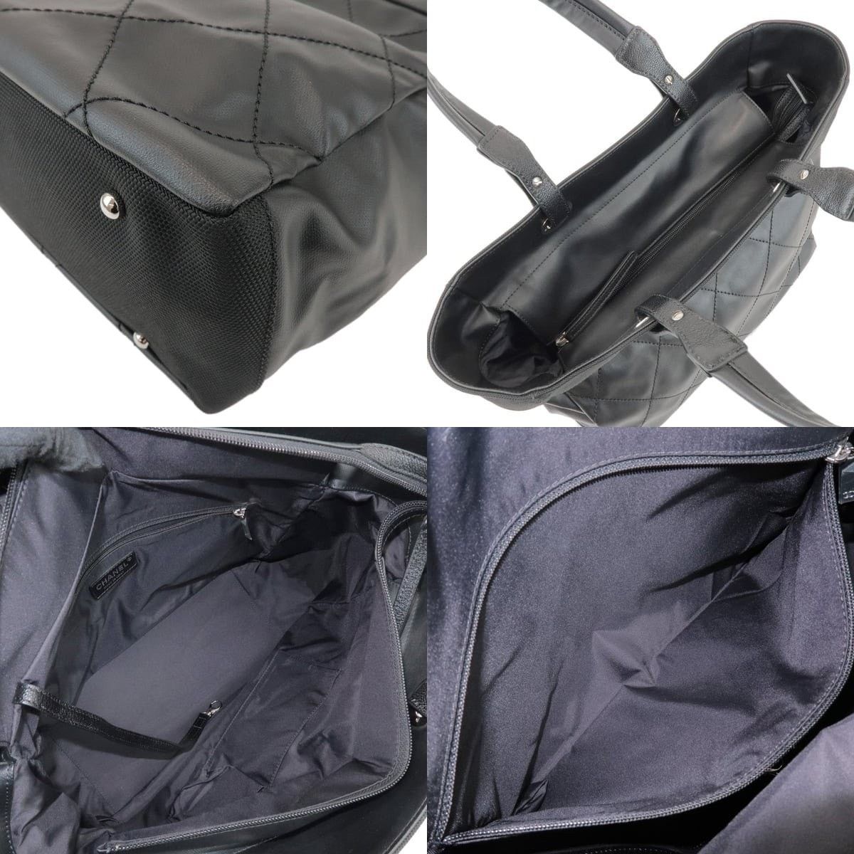 Chanel Chanel Paris Biarritz MM Leather Canvas Tote Black Size ONE SIZE - 4 Thumbnail