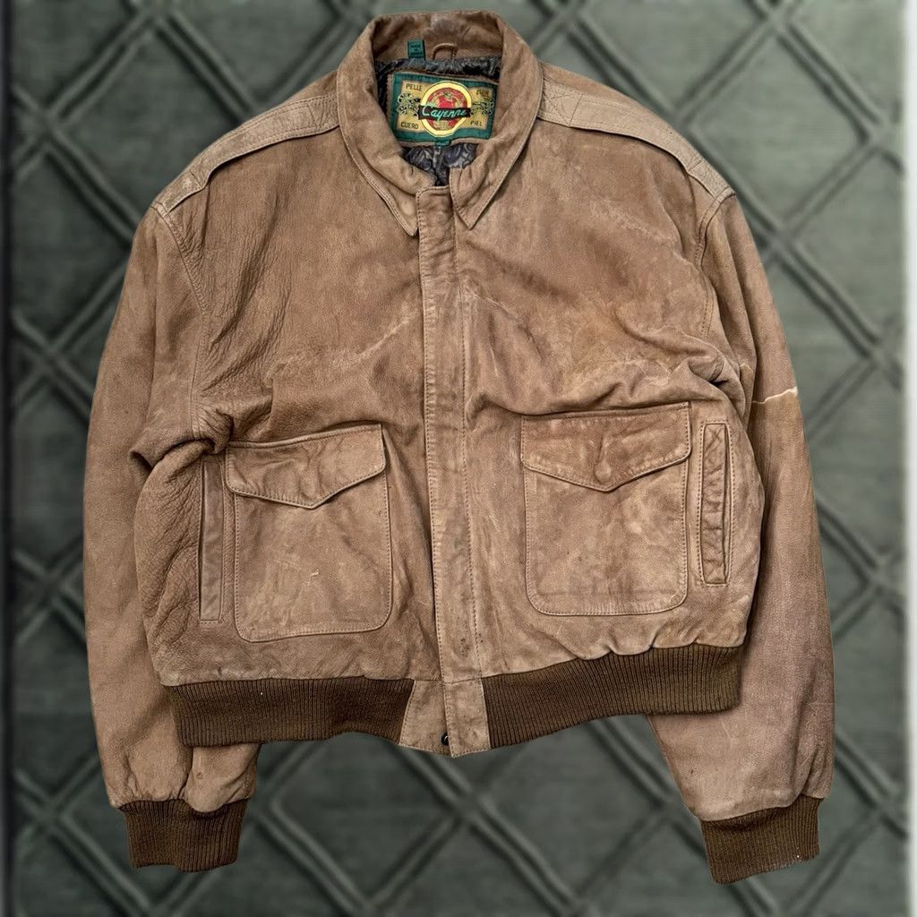 Vintage Vintage Cayenne Leather Bomber Jacket - Brown - Mens - XL - Zip - Softshell Size US XL / EU 56 / 4 - 1 Thumbnail