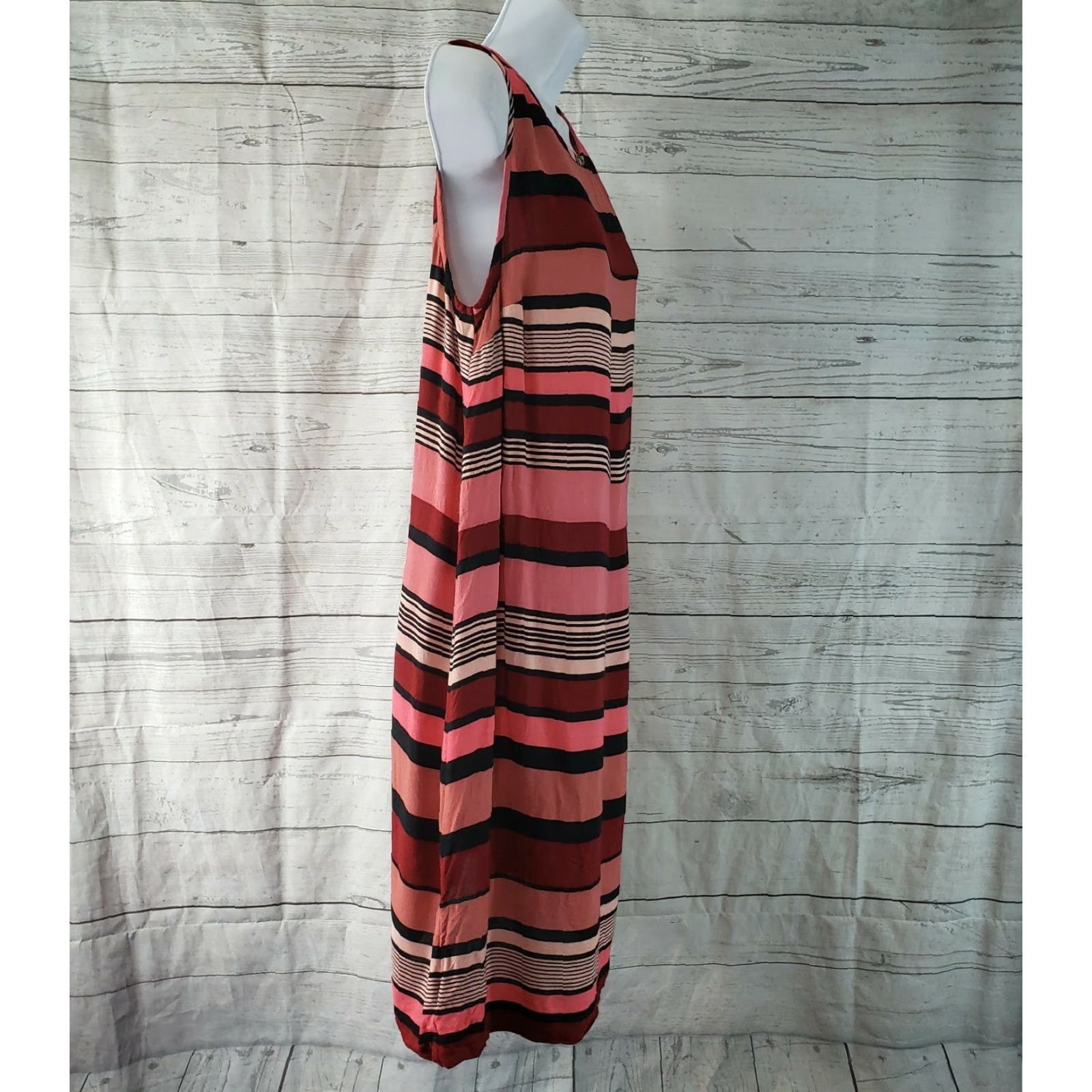 Loft VINTAGE LOFT Ann Taylor Dress Womens A-Line Sleeveless Striped Pink Red Rayon L Size L / US 10 / IT 46 - 3 Thumbnail
