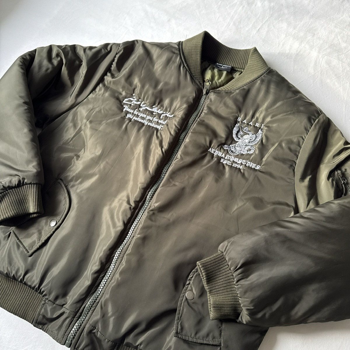 Alpha Industries Baari Embroidered Bomber Jacket Dark Green Large L IG Brand Size US L / EU 52-54 / 3 - 2 Thumbnail