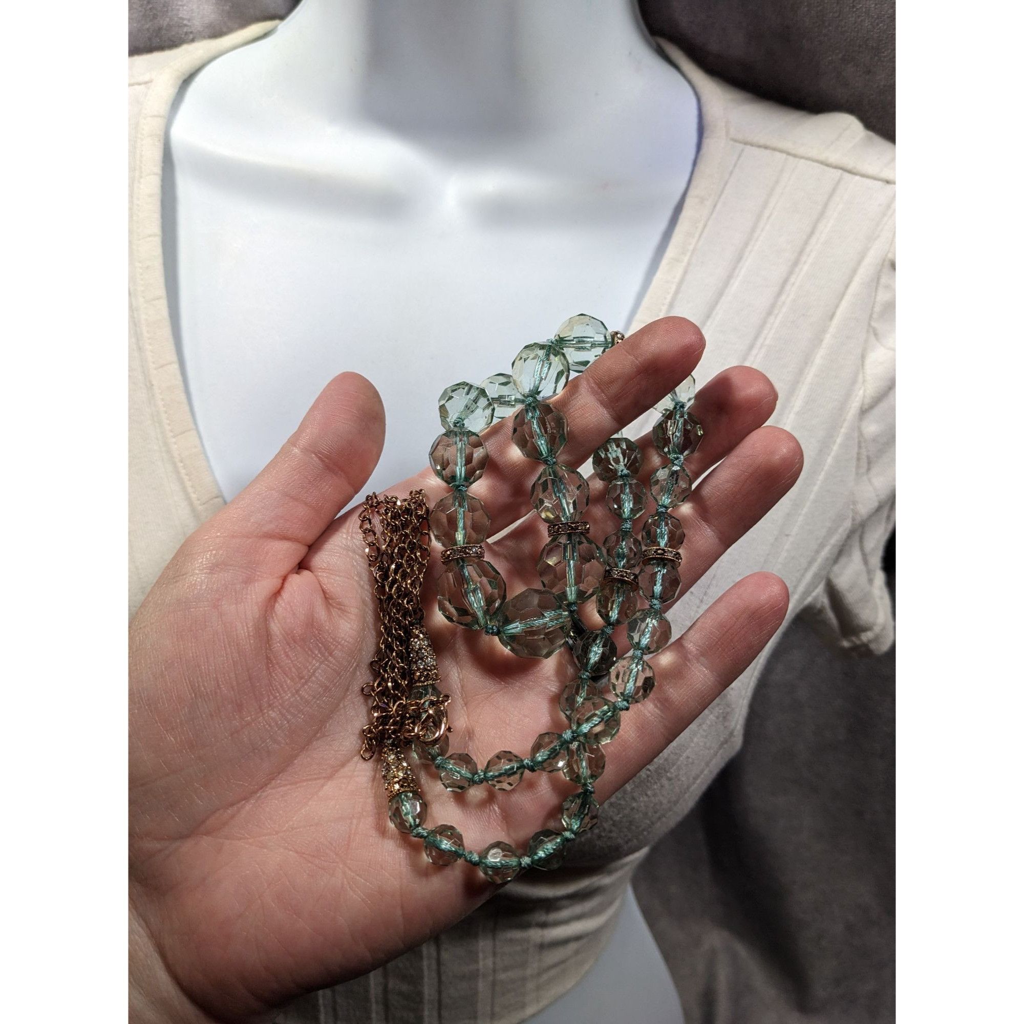 Other Vintage Glam Translucent Mint And Gold Tone Beaded Necklace Size ONE SIZE - 4 Thumbnail