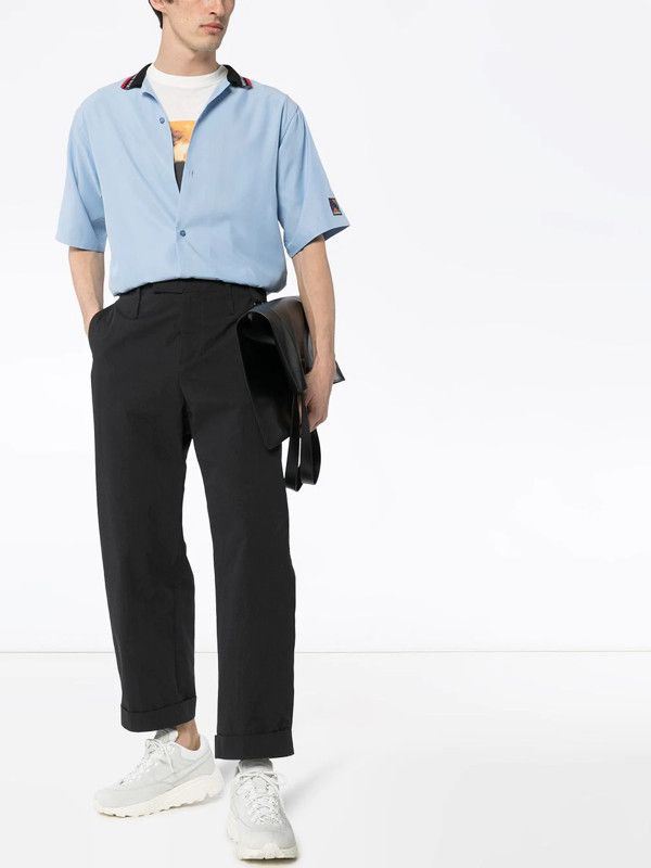 Martine Rose Tech Bowling Shirt W/ Logo Rib Collar In Blue Size US M / EU 48-50 / 2 - 3 Thumbnail