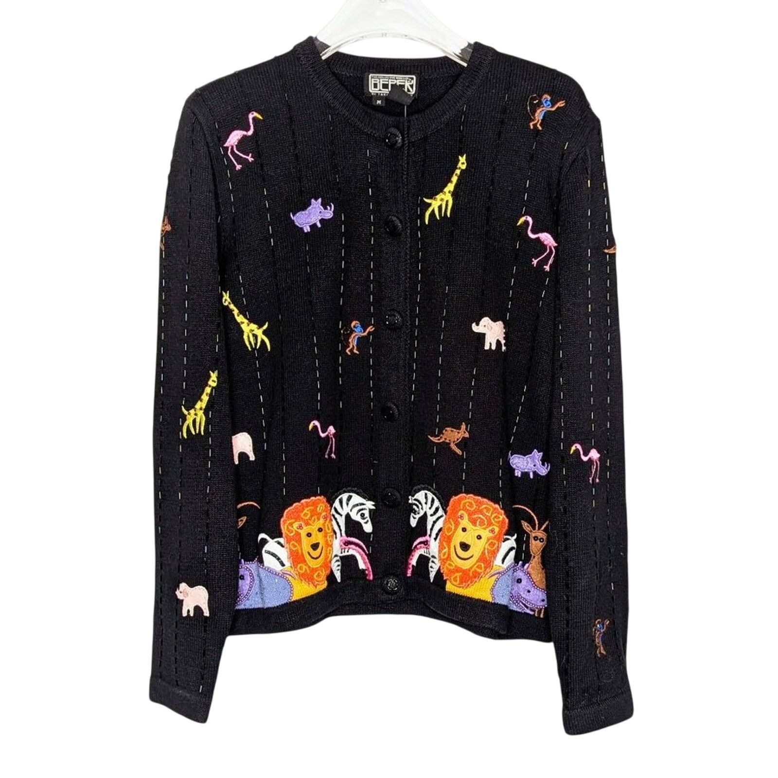 Vintage Vintage Berek Black Long Sleeve Beaded Zoo Animals Cardigan Size M / US 6-8 / IT 42-44 - 1 Thumbnail