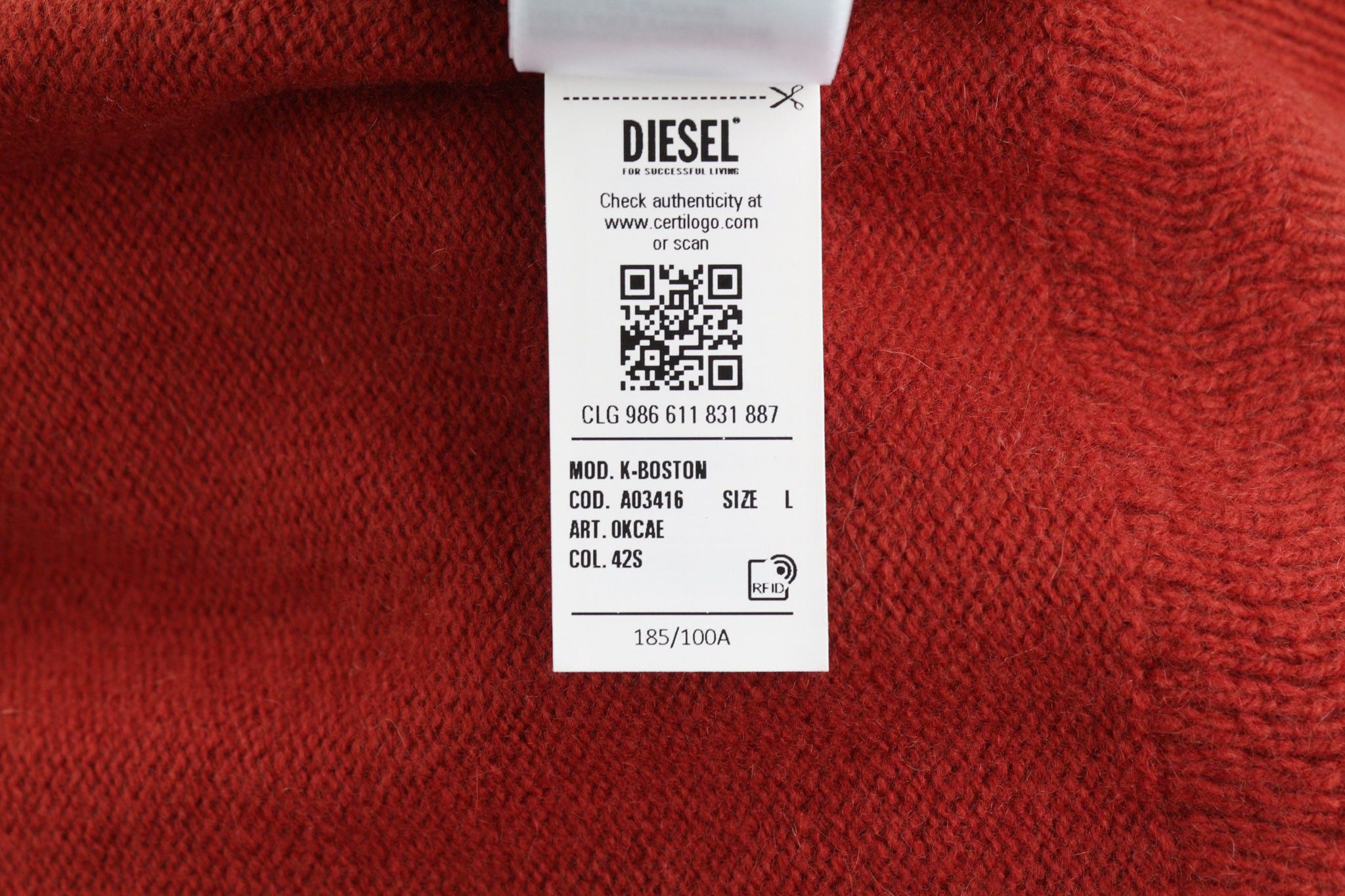 Diesel K-BOSTON L Red Wool Cashmere Knit Jumper 40140 Size US L / EU 52-54 / 3 - 11 Thumbnail