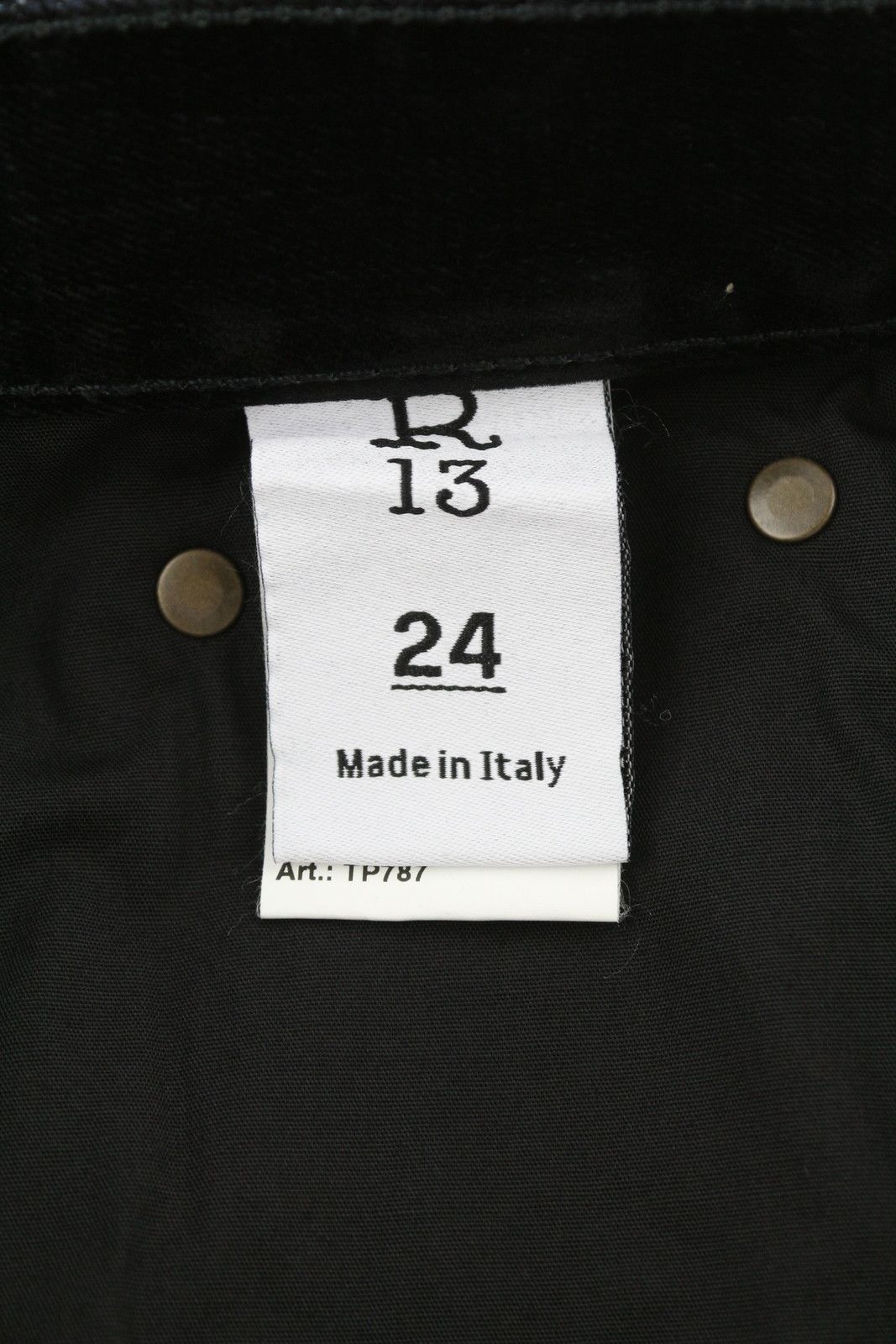 R13 ROMEO 24 Flocked Black Velvet Cropped Low Rise Logo 86246 Size 24" / US 00 / IT 34 - 7 Thumbnail