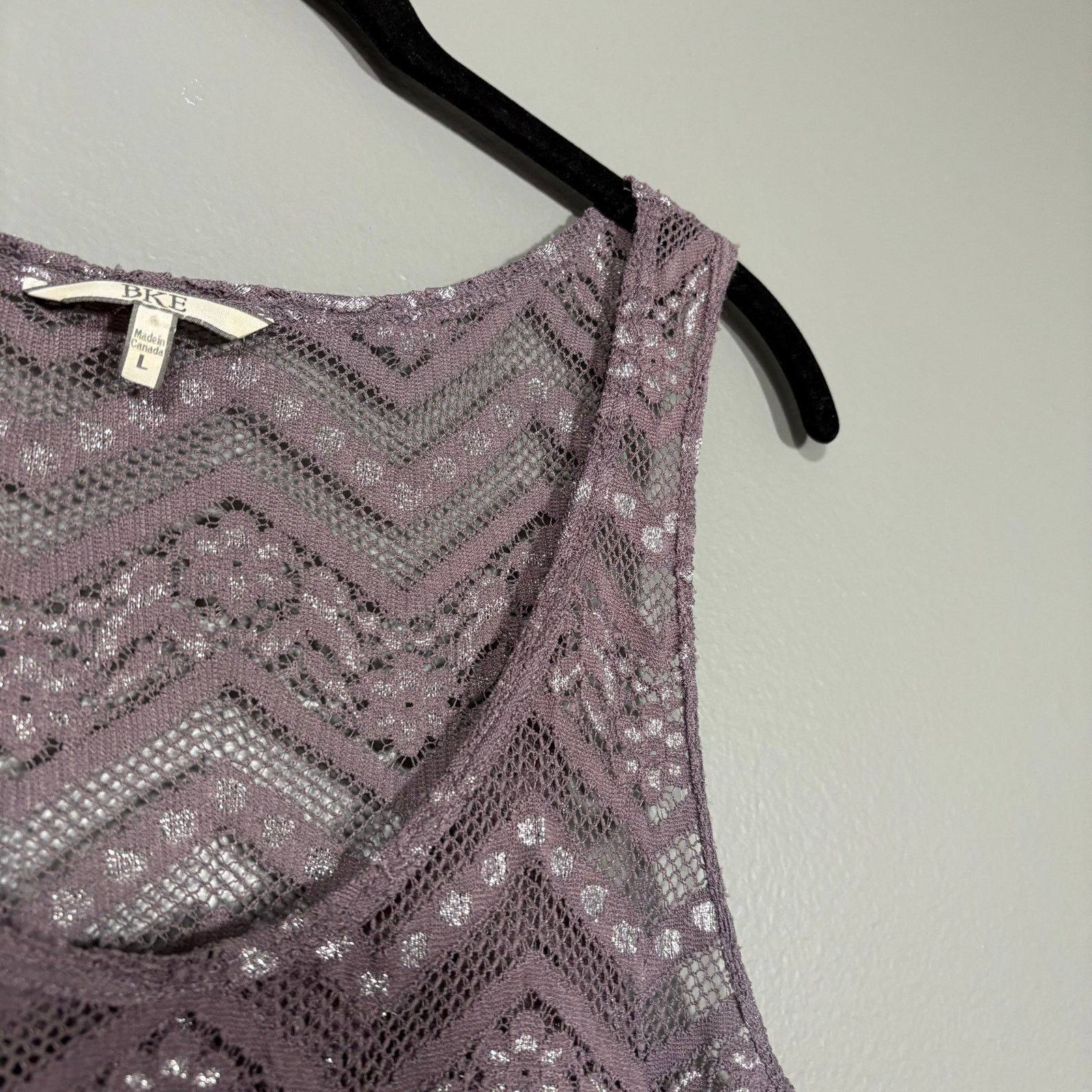 BKE BKE Women's Y2K Gray & Silver Lace & Metallic Tank Top Size L / US 10 / IT 46 - 2 Thumbnail