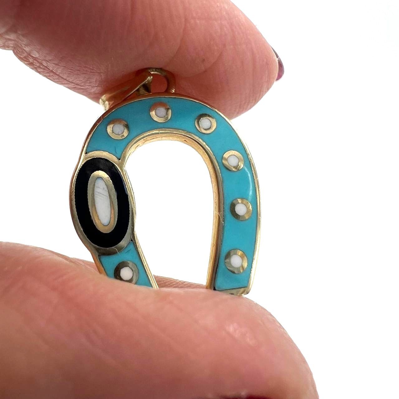 Other 14K Yellow Gold Horseshoe Pendant Elegant Blue Size ONE SIZE - 4 Thumbnail