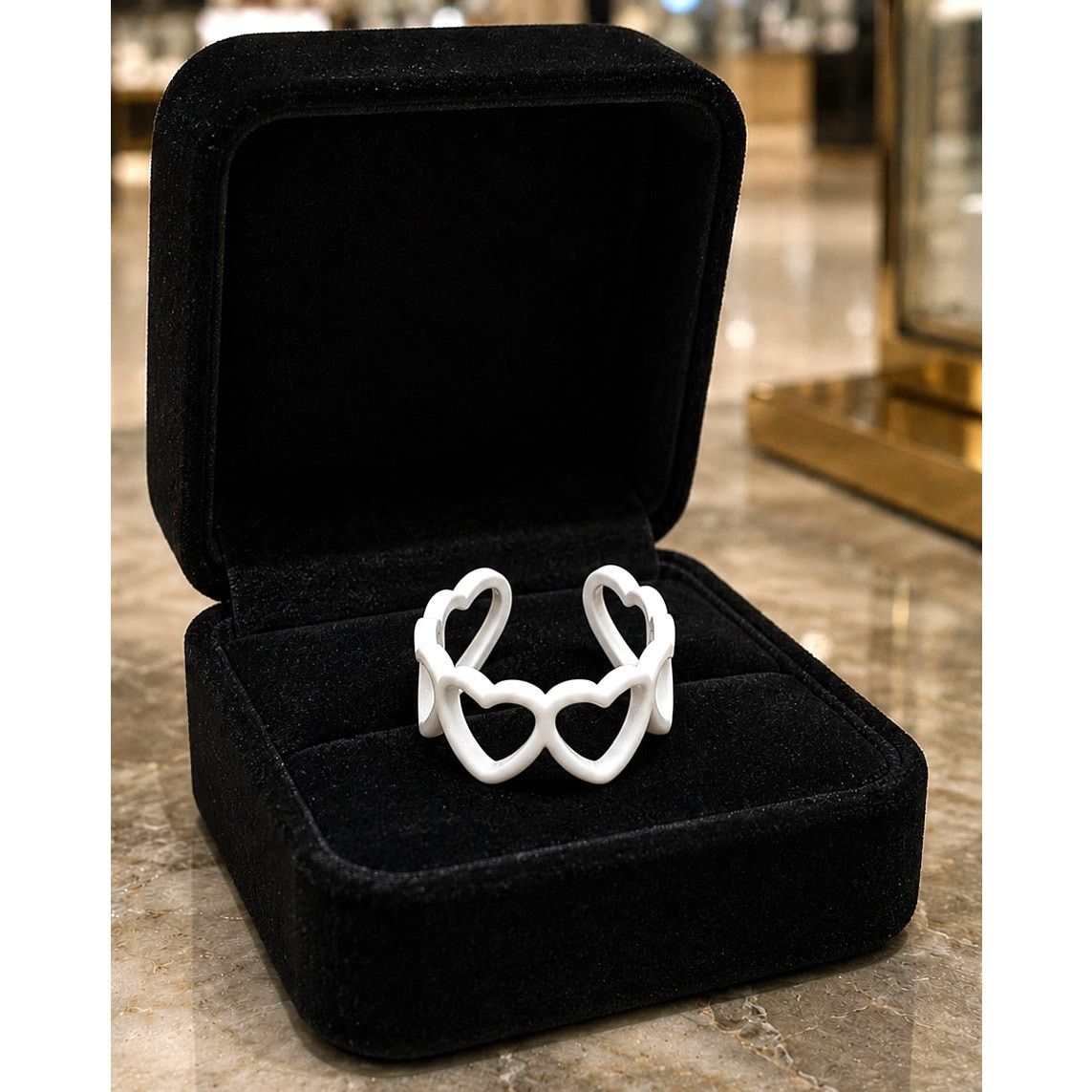 Other Vintage Inspired Hollow Heart Shaped Adjustable Ring White Size ONE SIZE - 1 Thumbnail