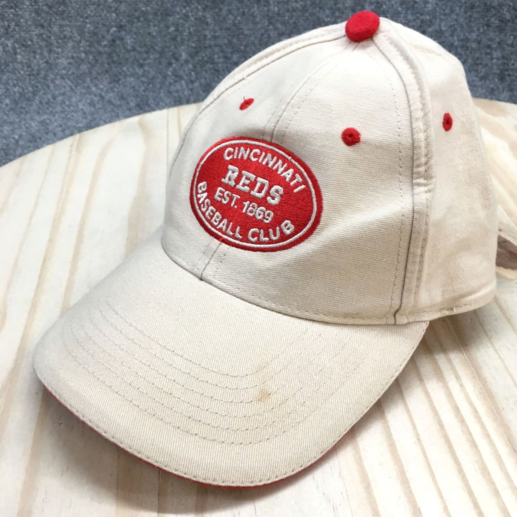 Vintage Cincinnati Reds 1869 Baseball Cap Hat Mens One Size Beige Adjustable Embroidered Size ONE SIZE - 2 Thumbnail