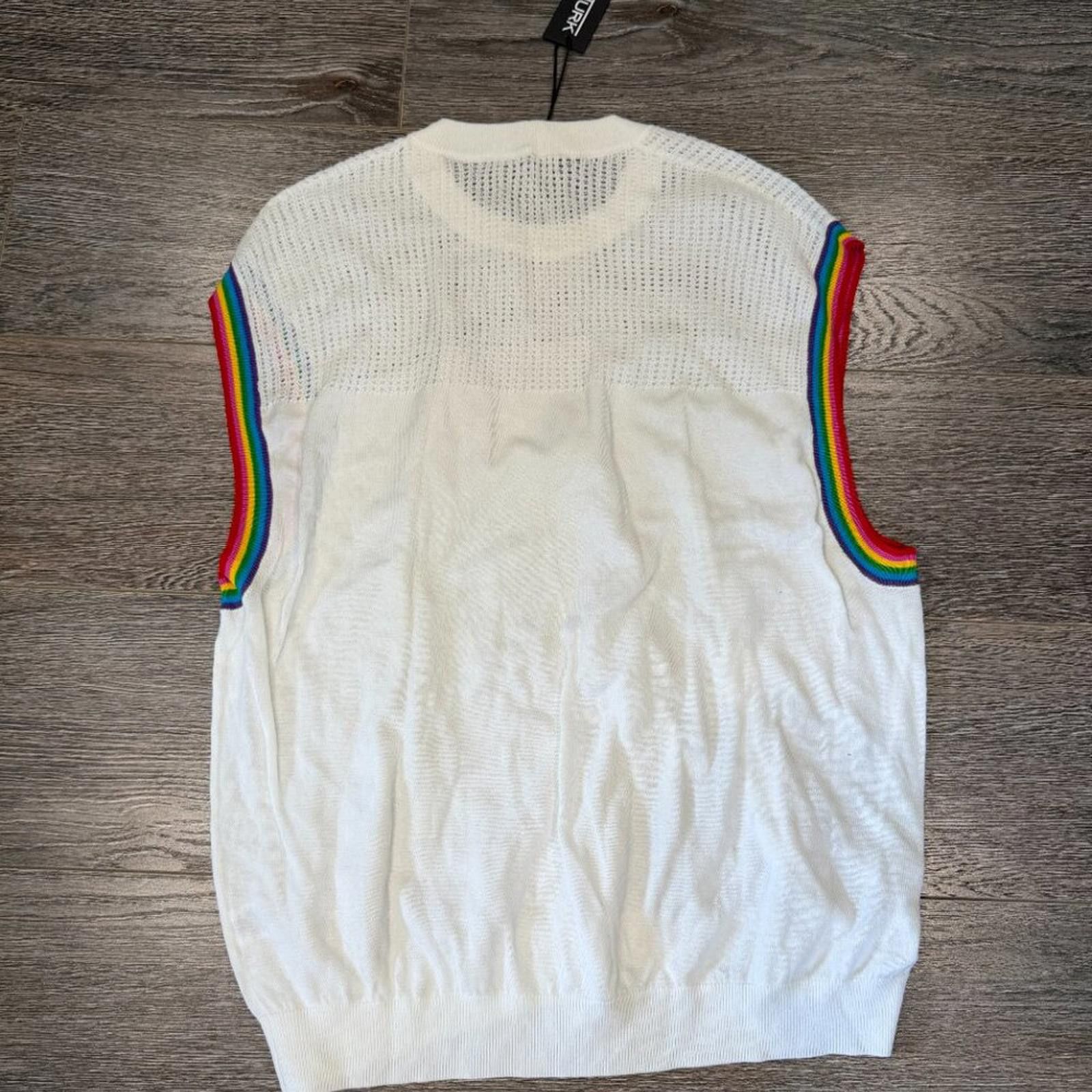 Mr Turk Mr Turk Men Muscle Shirt White Rainbow Appliqué Size XL New Size US XXL / EU 58 / 5 - 7 Thumbnail
