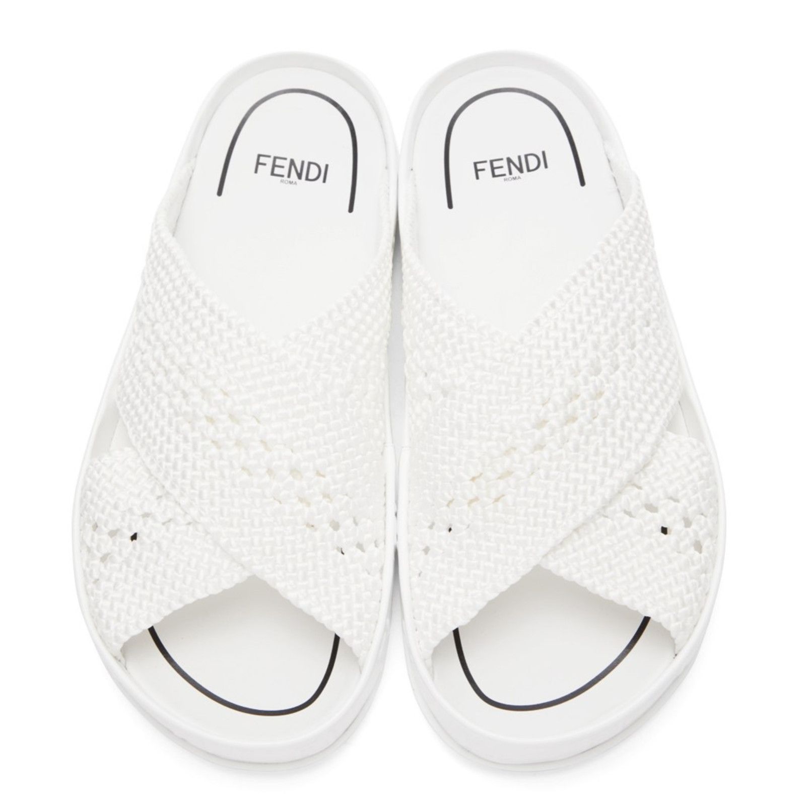 Fendi Fendi White Criss Cross Woven Logo Mule Slide Slip On Flat Size US 7 / IT 37 - 7 Thumbnail