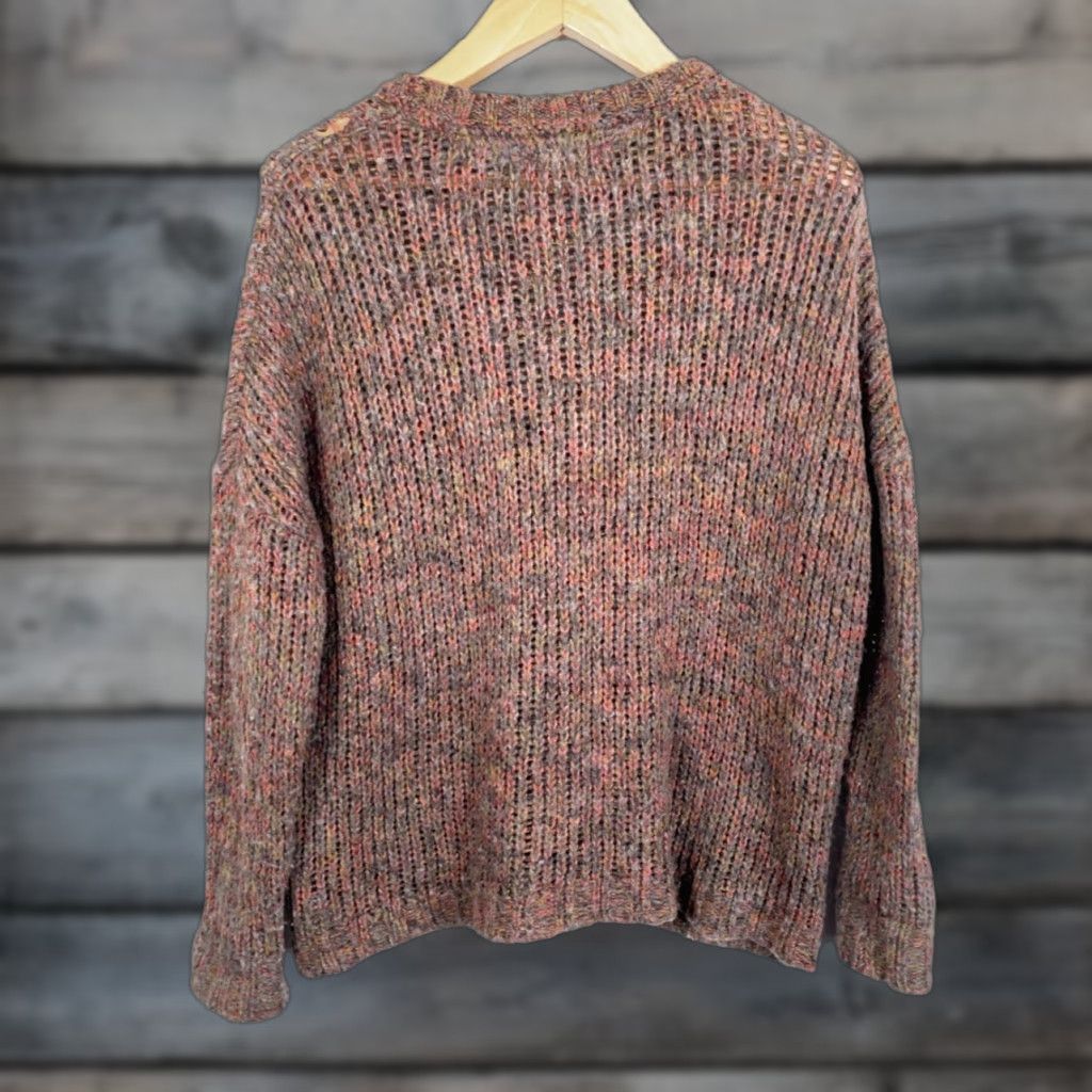 Vintage Wool Mohair Blend Sweater Women's Large Brown Open Knit Pullover Hand Pockets Size L / US 10 / IT 46 - 1 Thumbnail