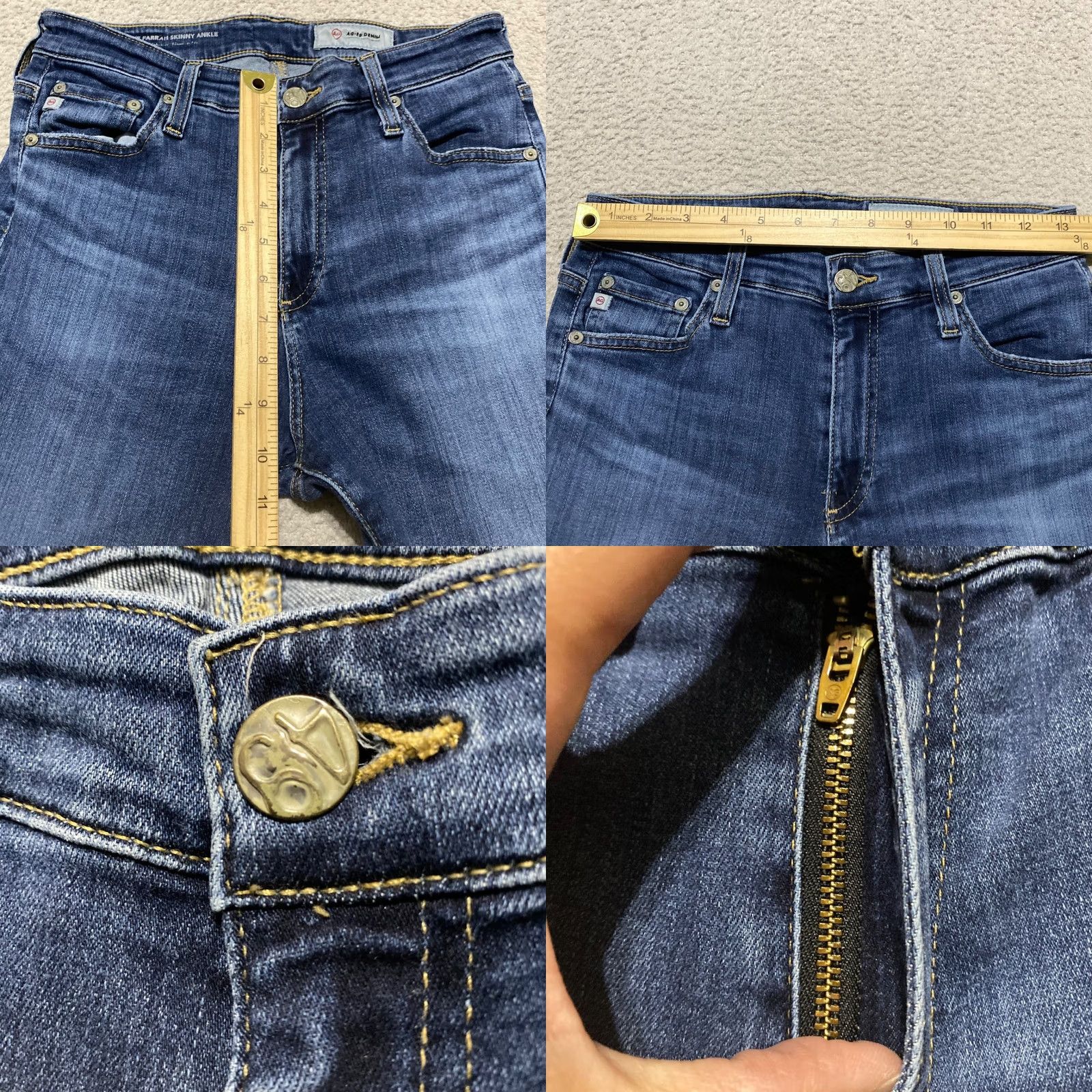 Denime AG Adriano Goldschmied Jeans Womens 28 Blue Skinny Slit Distressed 5-Pocket Denim Farrah 28in Inseam Rise High Adult Womens Jeans Blue - Size 28" / US 6 / IT 42 - 8 Thumbnail