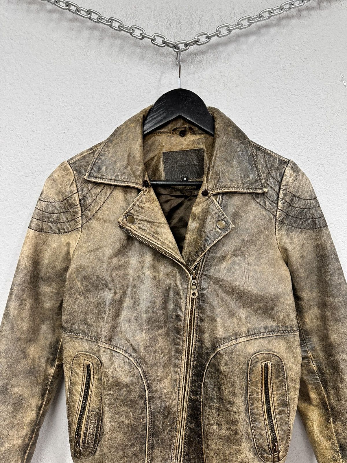14th Addiction Vintage Leather Jacket Y2K Faded Rick Owens Style Diesel GOA Size S / US 4 / IT 40 - 3 Thumbnail