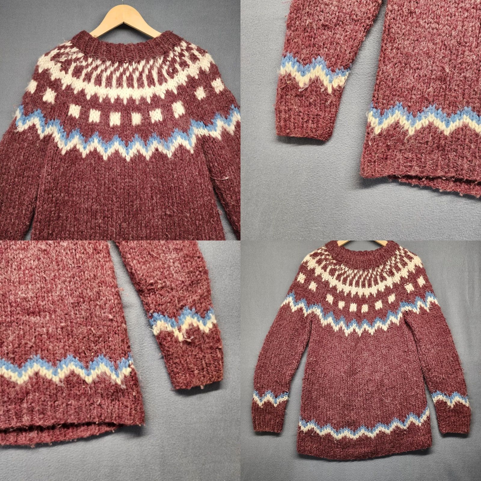 Vintage VINTAGE Handmade Womens Oversize Small Sweater Burgundy Fair Isle Nordic S/M Tall Women Size S / US 4 / IT 40 - 8 Thumbnail