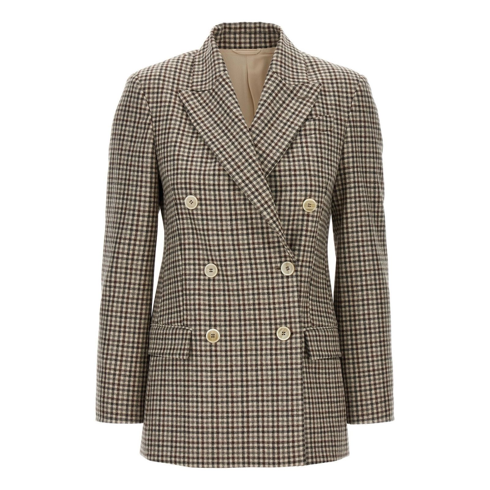 Brunello Cucinelli BRUNELLO CUCINELLI $6100 Beige Check Wool Blazer Jacket New Size M / US 6-8 / IT 42-44 - 1 Thumbnail