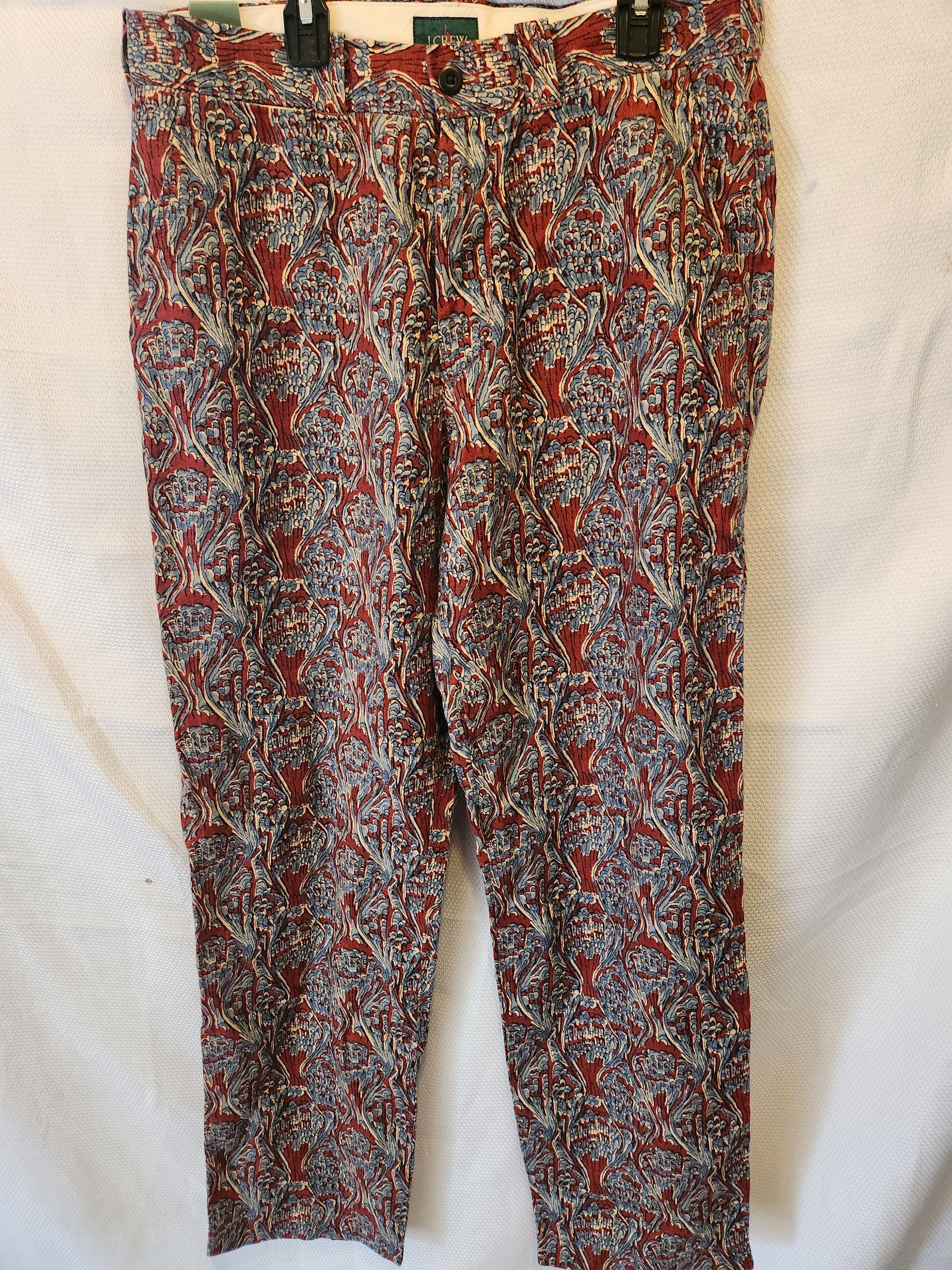 J.Crew NWT 100% Linen Wave Batik Burgundy blu Men's Trousers Size US 29 - 1 Thumbnail