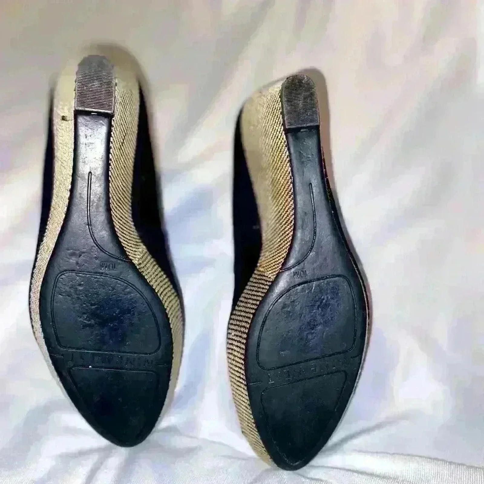 Nine West Nine West Cheerful Platform Wedge Navy Blue Canvas Peep Toe Size US 10 / IT 40 - 5 Thumbnail
