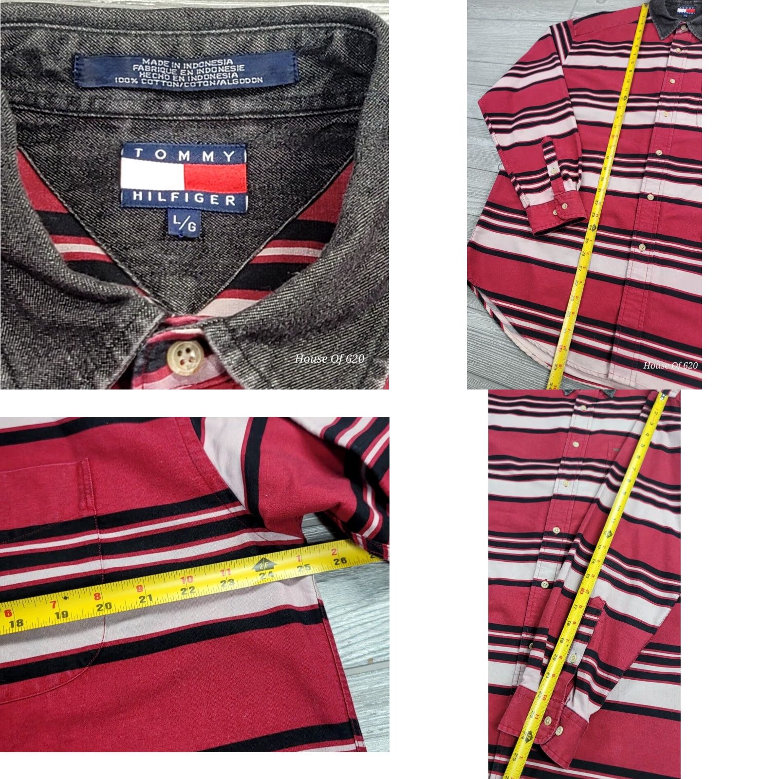 Tommy Hilfiger VINTAGE Tommy Hilfiger Shirt Men L Red Black Stripe Button-Up Collared Long Sleeve Denim Canvas 90s Logo Size US L / EU 52-54 / 3 - 8 Thumbnail