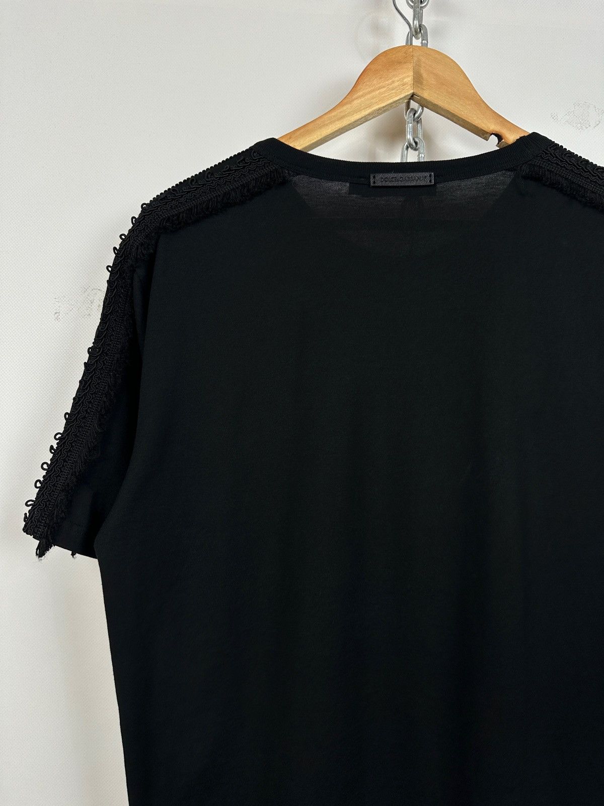 Dolce & Gabbana Dolce & Gabbana Black Sacred Heart Fringe Trim T-Shirt Size US M / EU 48-50 / 2 - 14 Thumbnail