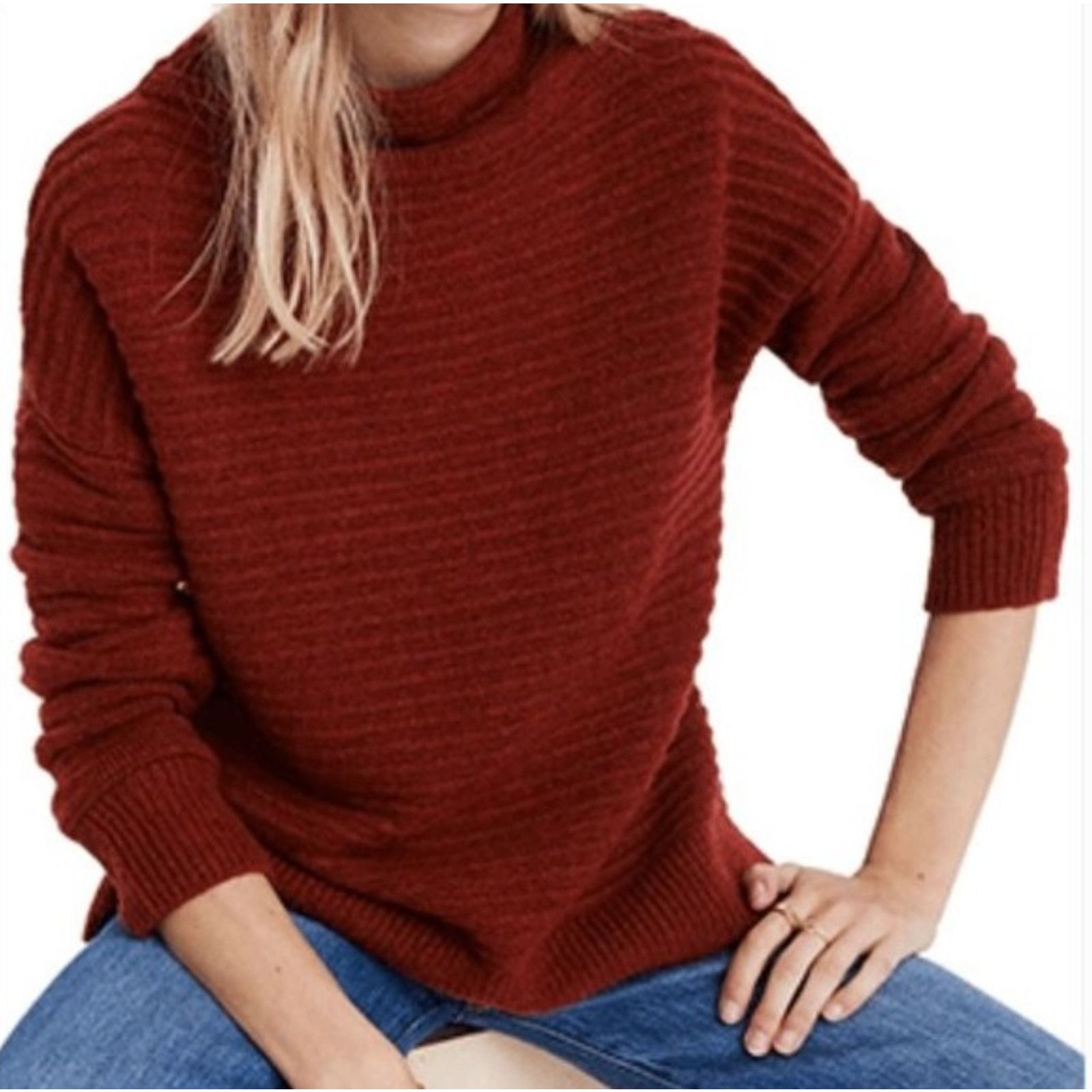 Madewell Madewell Ribbed Turtleneck Sweater Chunky Knit Maroon XXS Size XXS / US 00 / IT 34 - 1 Thumbnail